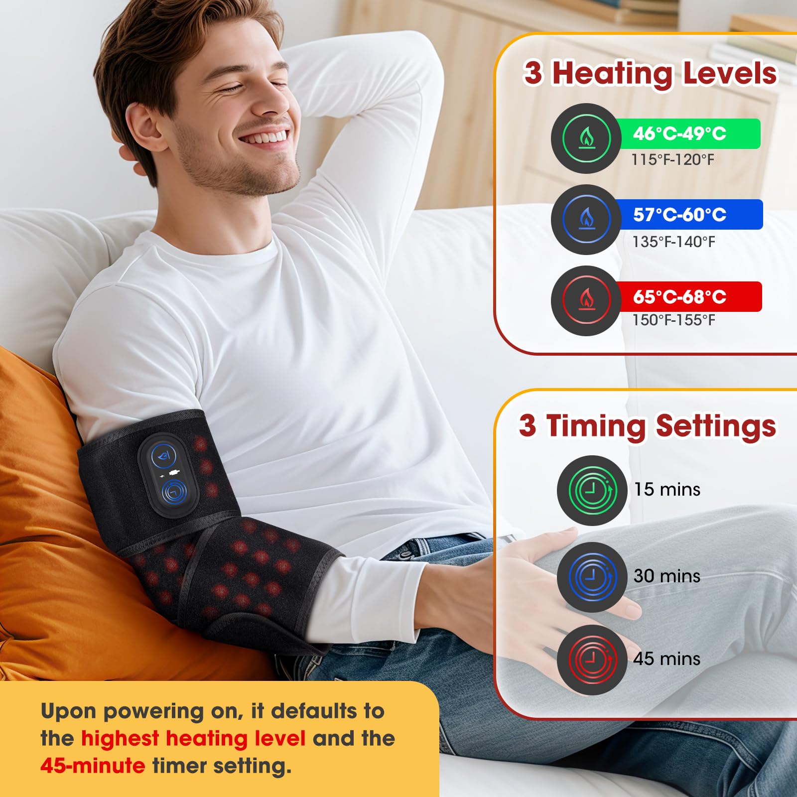 Coussin Chauffant Sans Fil, Coussin Thermique Réglable Pour Poignet Coude Jambe Cheville, Ceinture Enveloppante Chauffante Portable Avec 3 Niveaux De Chauffage, 3 Réglages De Temps, Batterie 5000mAh