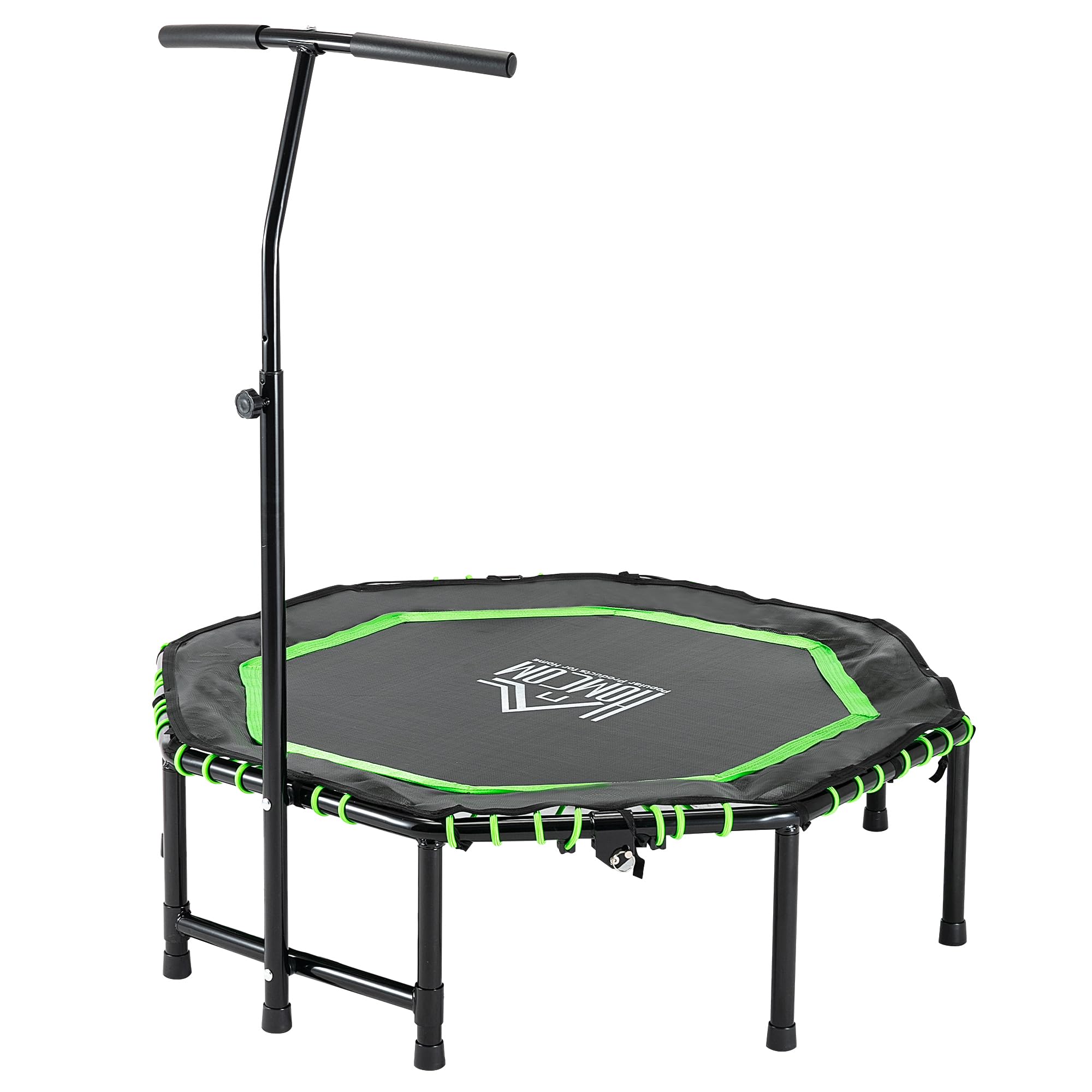 HOMCOM 48" Octagonal Mini Fitness Trampoline Rebounder Indoor Outdoor Foldable Mini Jumper with Adjustable Handle, Max Load 150 KG - Green
