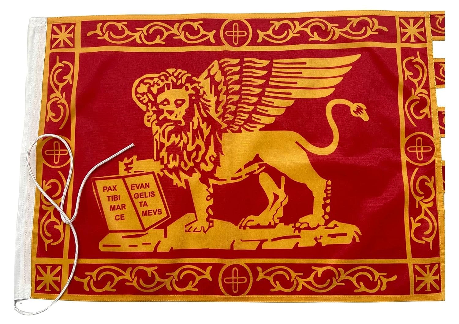 Bandiera Grande Serenissima Repubblica Venezia San Marco Leone LIBRO cm 150x300, Tessuto Antivento Nautilus 130gr m², Code Attaccate | NS Bandiere