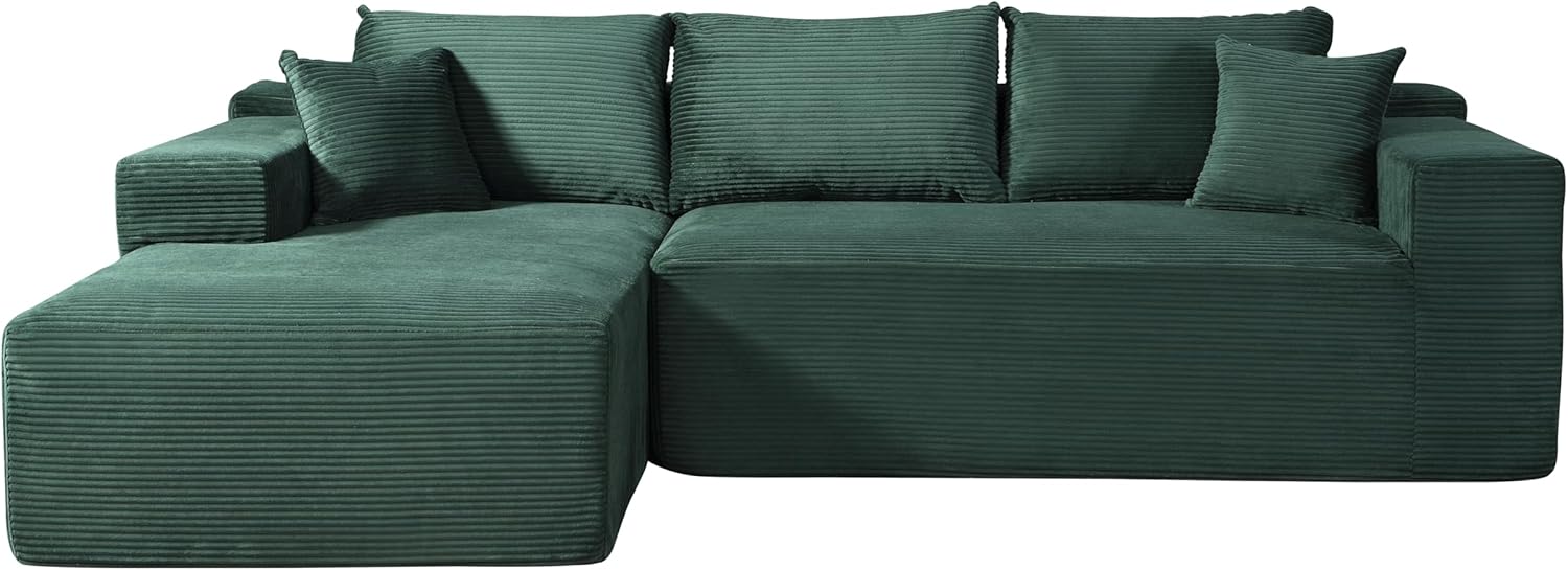 96.4" Modern Minimalist Style Modular Sectional Sofa,Corduroy L Shaped 3 Seat Couch with 2 Pillow,Comfortable Chaise Lounge for Apartment,Living Room,Office,Dark Green + Left Chaise Lounge