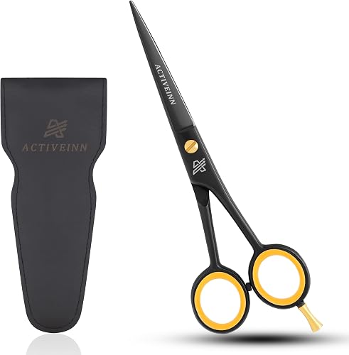 Barber Hair Cutting Scissors Premium 6. Inch Professional High Carbon Stainless Steel, Sharp Razor Edge Blade, Fine Adjustment for Salons, Barbers, Men, Women, Kids, and Pets by ACTIVEINN (Matt Black)