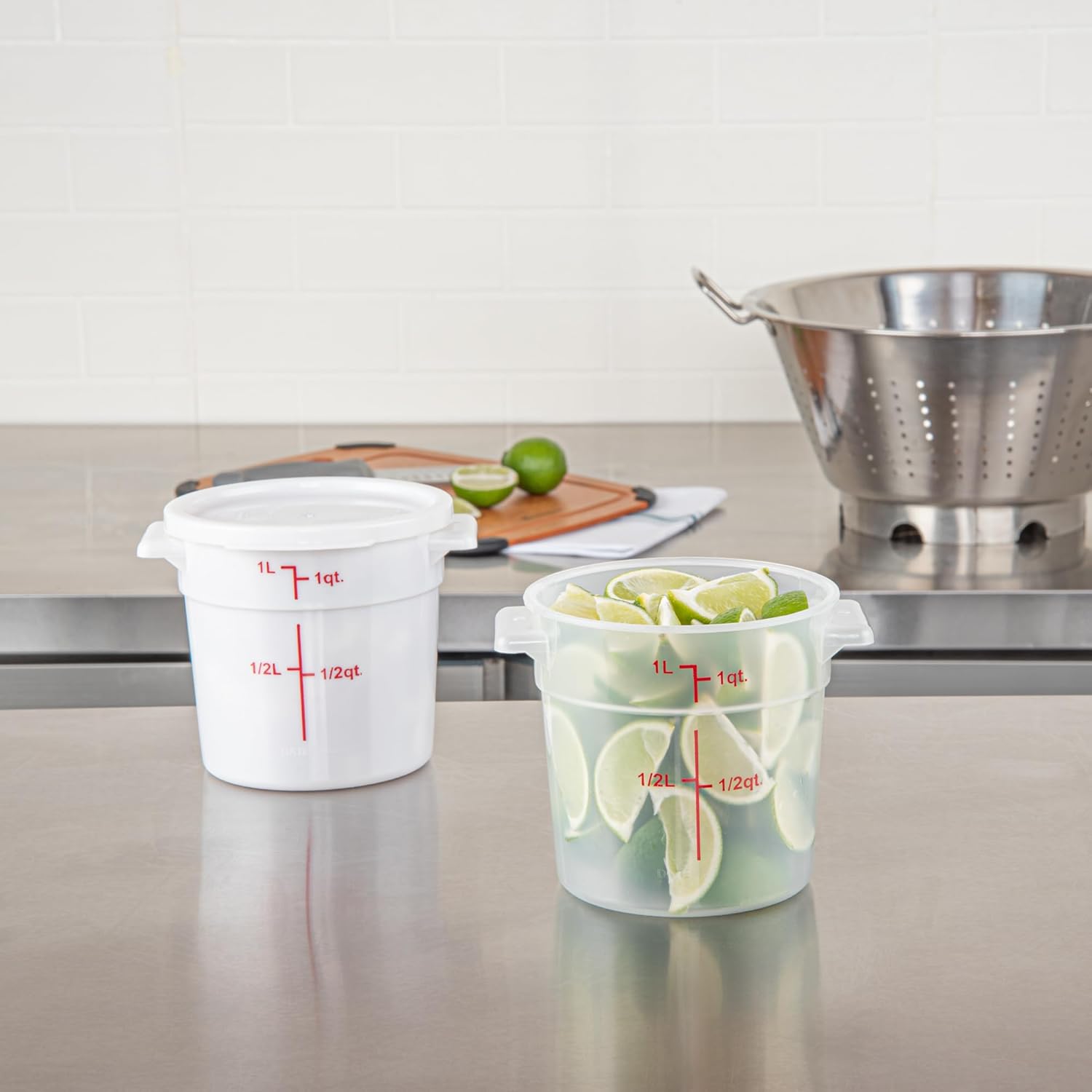 Restaurantware-Met Lux 1 Quart Food Storage Container, 1 Translucent Storage Container - Lids Sold Separately, Red Volume Markers, Dishwashable Container, Side Handles, For Storing Foods