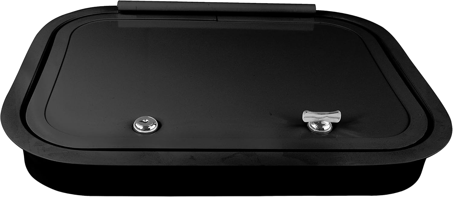 RV Baggage Door 16" Wide X 12" High with Rounded Corners and Thumblocks for RV's- Compartment Access Storage Doors with Top Hinge- Camper Trailer Motor Home- Black