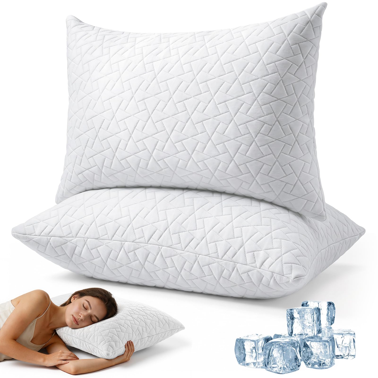 A-Pce Shredded Memory Foam Pillow for All Sleepers, Adjustable Loft Hotel Pillows 2 Pack, Side Sleeper Pillow with Removable Pillowcase, 48x68 cm