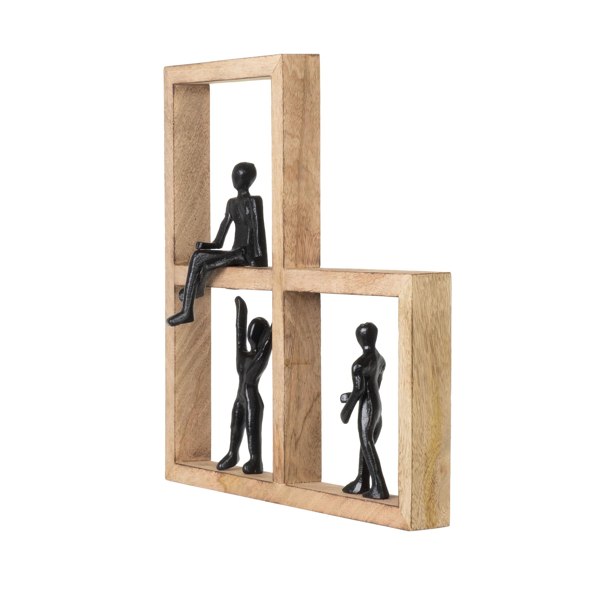 Moritz Figurka dekoracyjna Unity czarna, 35,5 cm z drewna mango i aluminium, nowoczesna dekoracja ścienna z trzema figurkami w drewnianej ramie, symbol spójności, praca zespołowa, wspólnota, rzeźba
