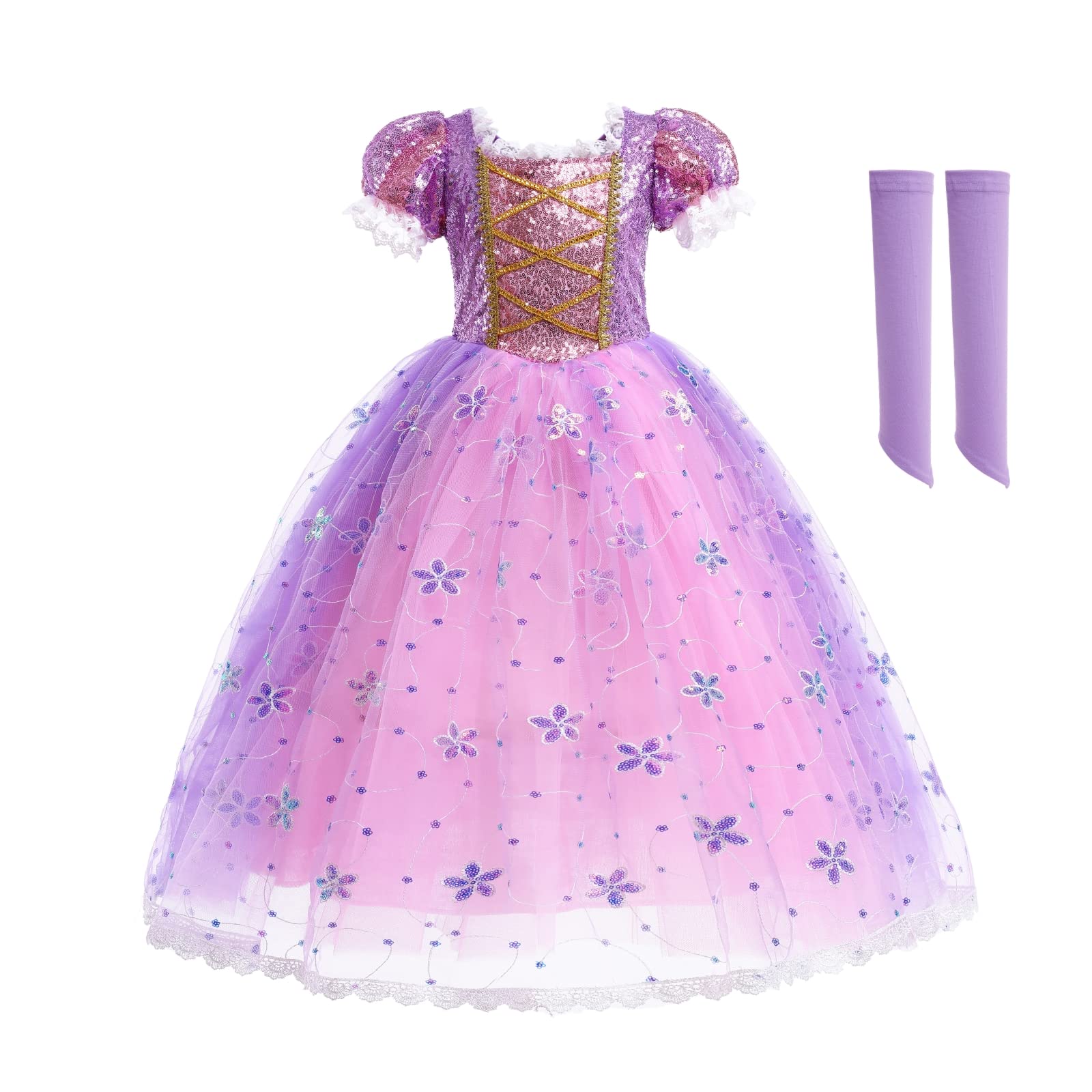 JDLYEVERGirls Princess Dress Cospaly Fairy Tale Princess Dress Purple Dress Tulle Sweet Style, 4-Layer Skirt Eye-Catching Ideal For Costume Parties Playtime Included Sleeves 100cm to 150cm