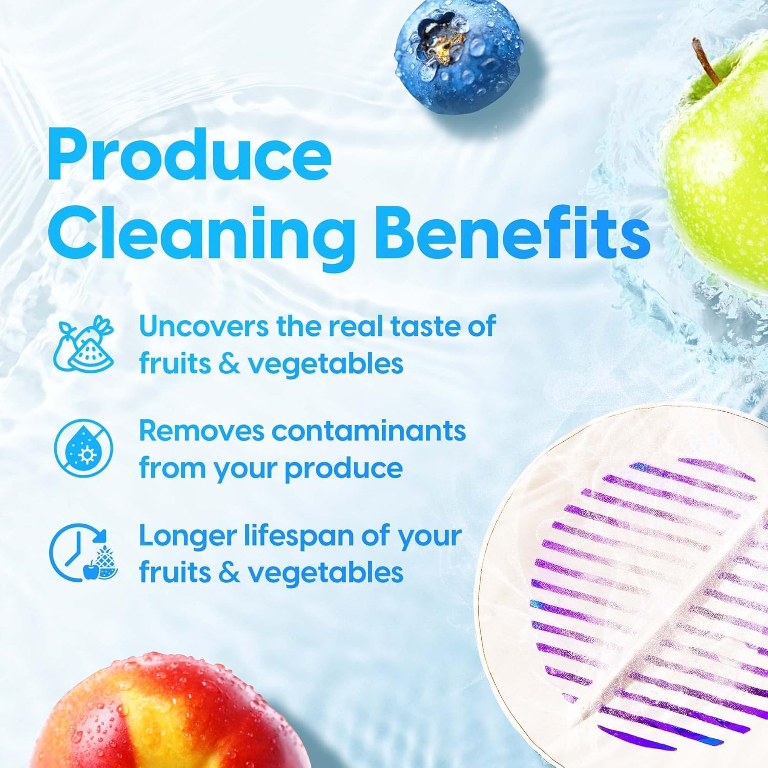 AquaPure Obst- und Gemüse-Reiniger-Maschine mit Aufbewahrungsbehälter, wasserdichtes Produkt-Waschgerät für frisches Obst und Gemüse, Gemüse-Unterlegscheibe für Tiefenreinigung in Wasser