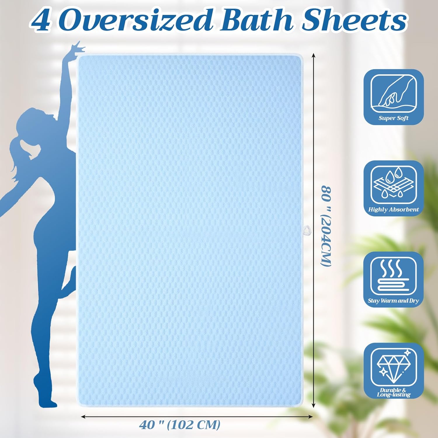Peryiter 4 Pcs Oversized Bath Towels 40 x 80 Inch Extra Large Pink Blue Beige Gray Bath Sheets for Adults Jumbo Microfiber Towel Coral Velvet Highly Absorbent Bathroom Towels for Adults Home Beach