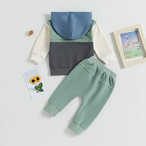 Miniatura 2 de Amiblvowa Ropa para bebé niño de 3 6 9 12 18 meses 2T 3T bloque de color sudadera con capucha y pantalones conjunto de primavera para el día de San