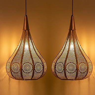ExclusiveLane Iron Pendant Lights for Ceiling Hanging Lights Pendant Lamp | 'Morrocan Flame' Hand-Etched Ceiling Lamp Hanging Lamp for Home Decoration (Set of 2, 13 Inch, Without Bulb)