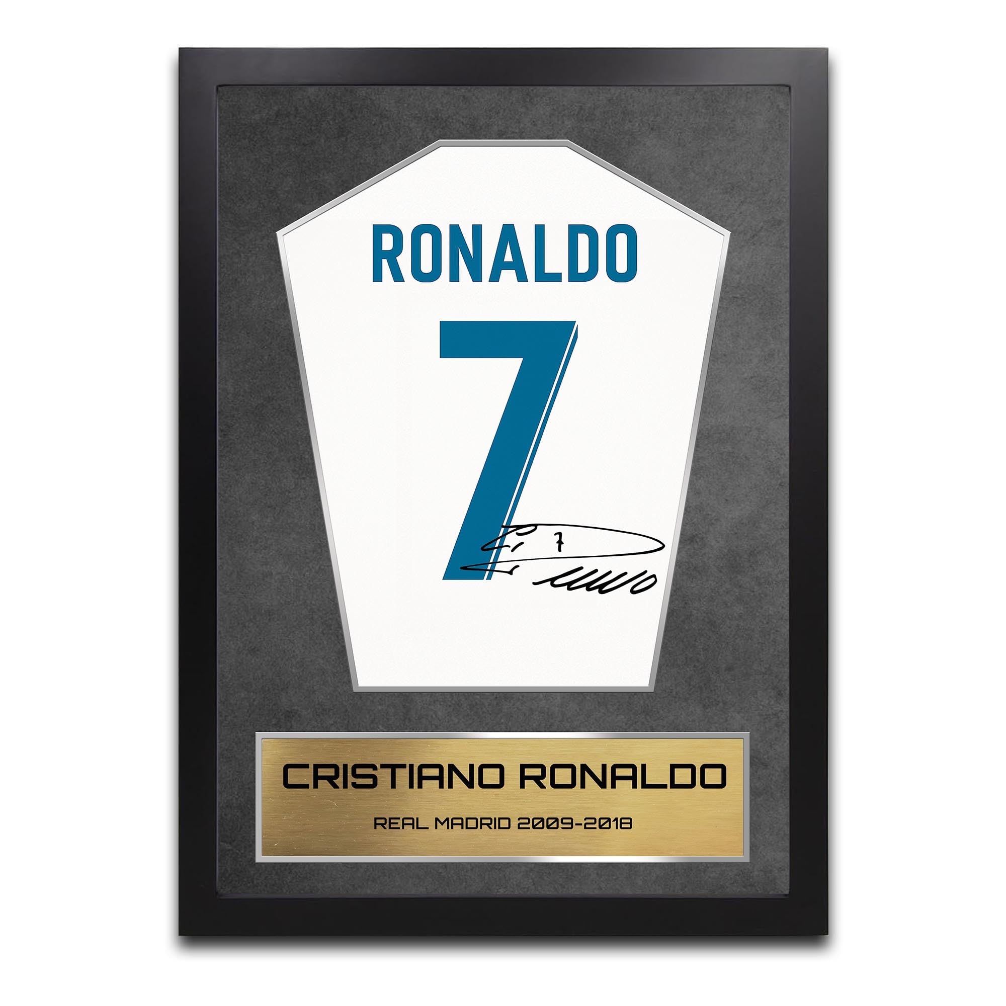 Memorabilia Hub A4 Framed Cristiano Ronaldo Real Madrid Shirt Display Framed - Autograph Print Football Memorabilia