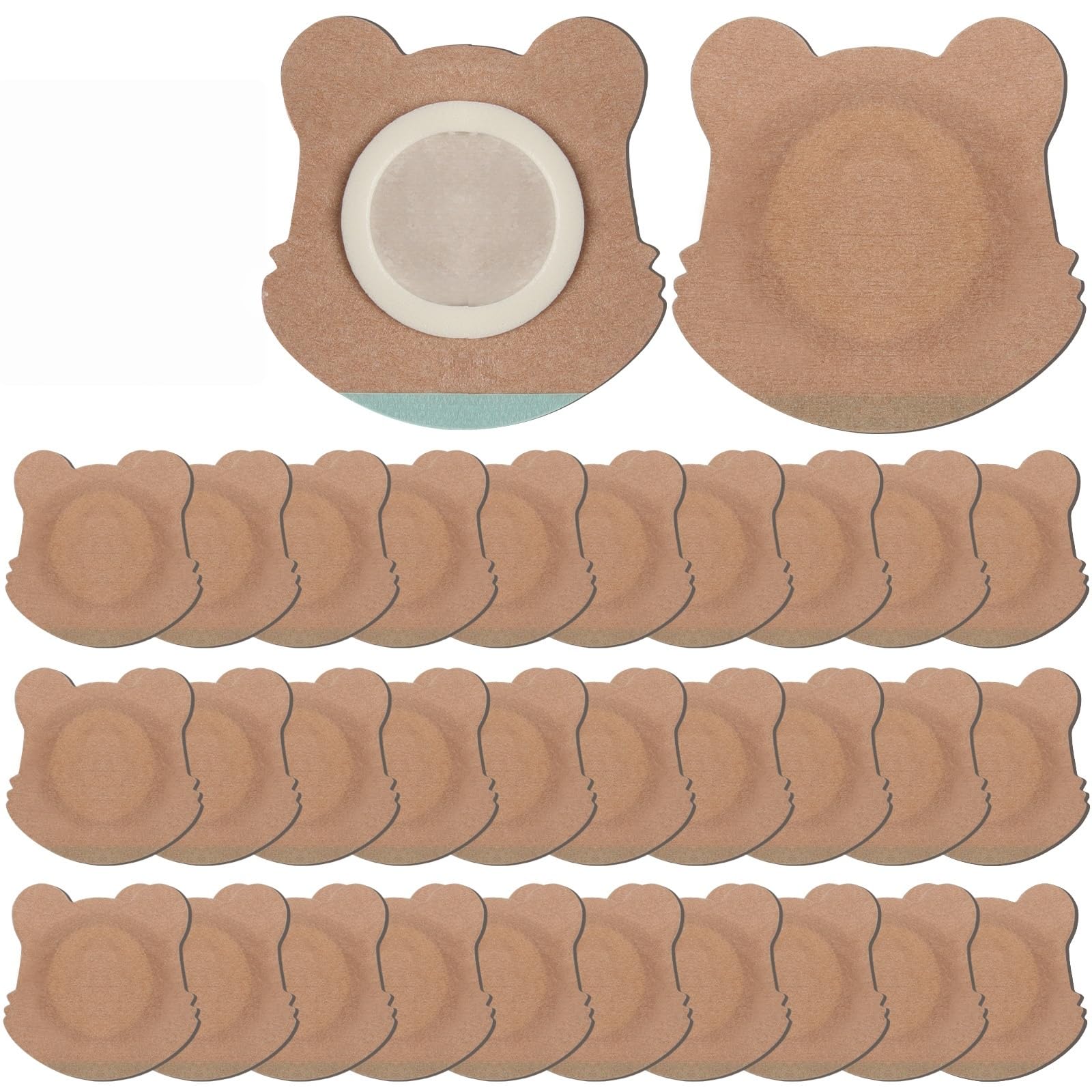 30 Pcs Disposable Castor Oil Patches,Spunlace Absorbent Wrap,Highly Absorbent,Leak-Proof,Self-Adhesive,No Wash,Breathable(Oil Not Included)(Bear Shape,Skin Color)