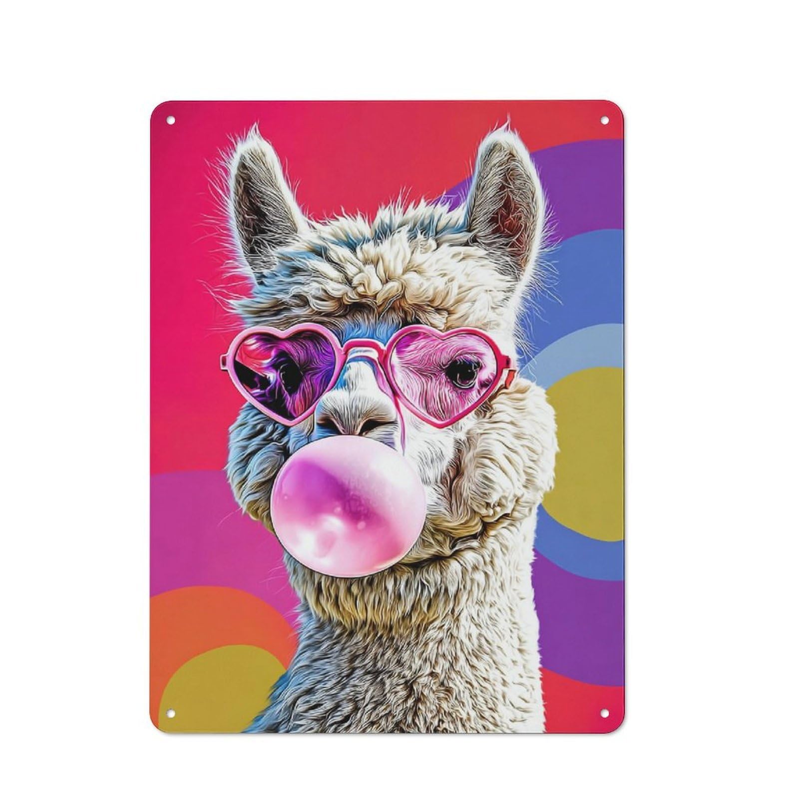 Junmoney Alpaca Blowing Bubble Gum Art Country Metal Sign With Design 40X30cm, Farmhouse Farmhouse Wall Decor For Kitchen, Cottage, Porch Or Garden Room