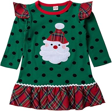 Amazon.com: Vestido de Navidad para bebé recién nacido, con mangas de  mosca, cuello redondo, estampado de Papá Noel : Ropa, Zapatos y Joyería