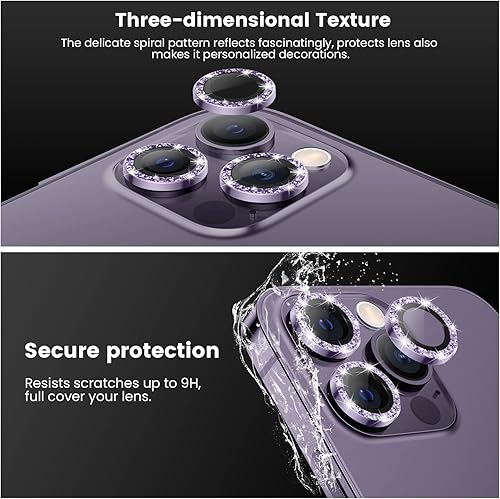 Miniatura 35 de Tensea Protector de lente de cámara para iPhone 14 Pro/iPhone 14 Pro Max, protector de pantalla de vidrio templado 9H, protector de anillo Purpurina