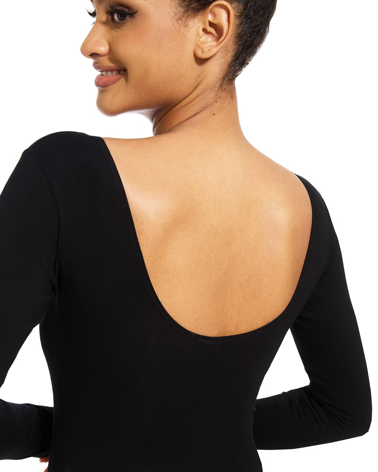 Justaucorps Gymnastique Noir,Femme Coton Manches Longues Body de Danse Classique Adulte