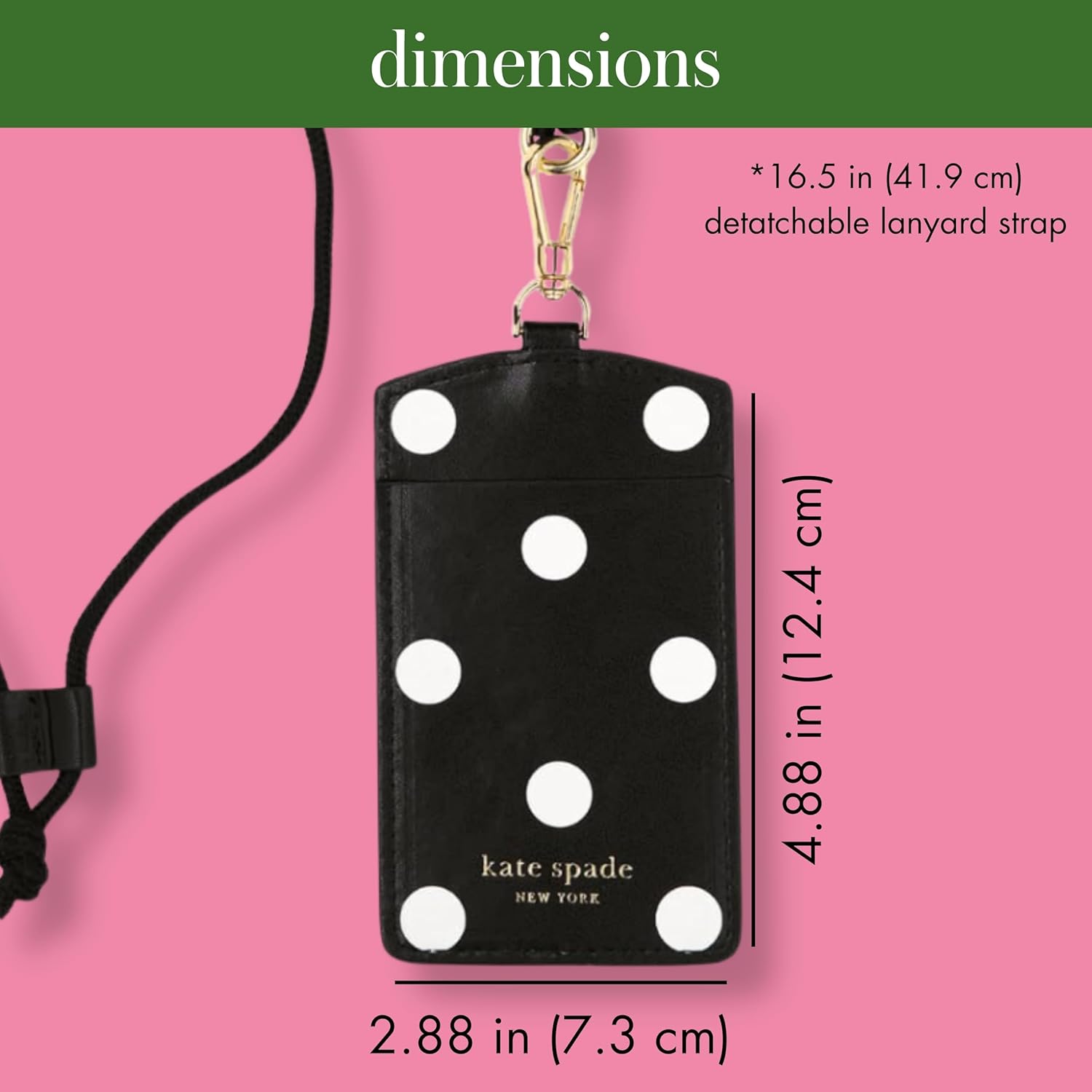 Kate Spade New York ID Badge Holder with Lanyard, Vegan Leather Slim Card Wallet, Name Tag Case for Work, School, or Travel (Picture Dot)