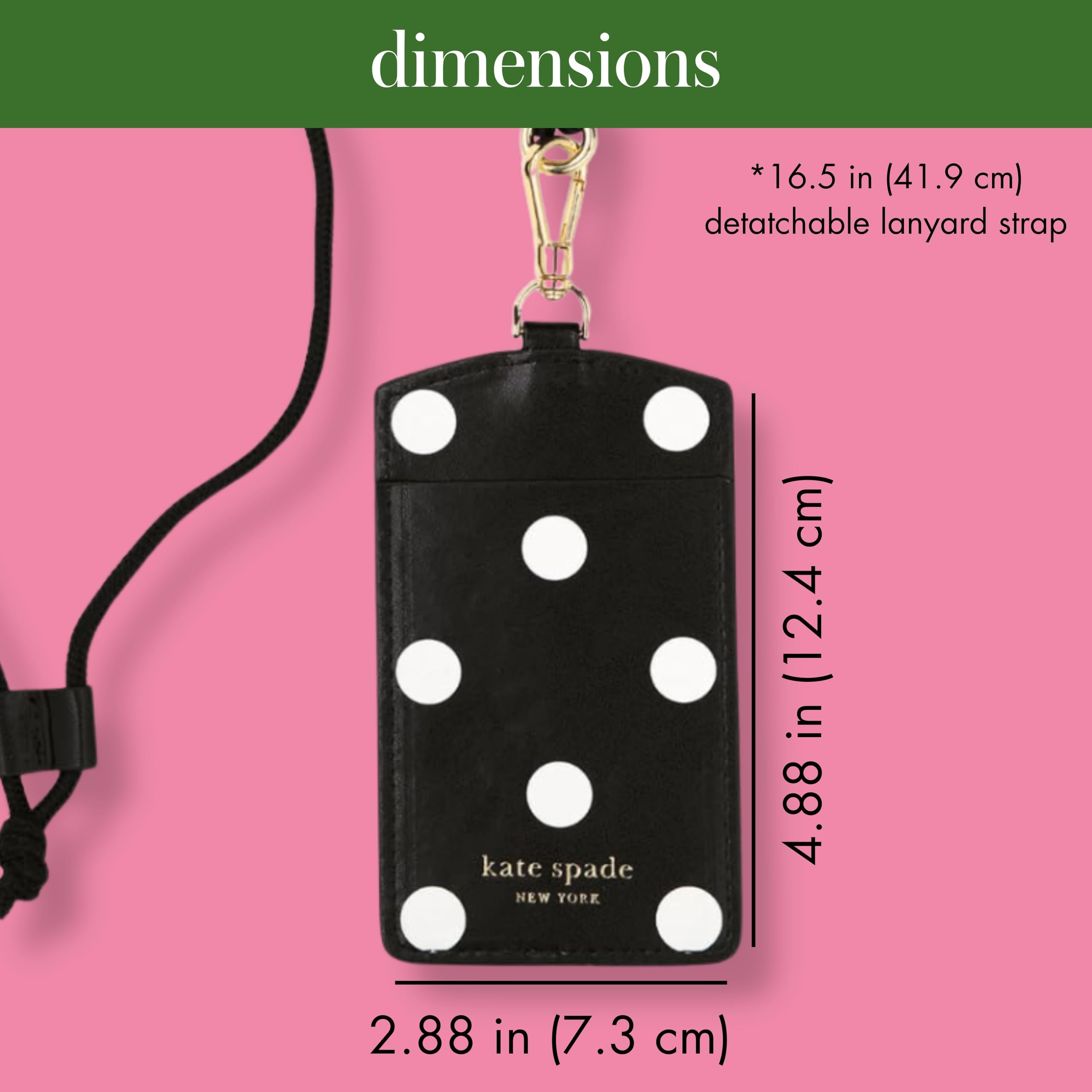 Kate Spade New York Etui na identyfikator ze smyczą, wegański skórzany wąski portfel na karty, etui z imieniem do pracy, szkoły lub podróży (zdjęcie w kropki)