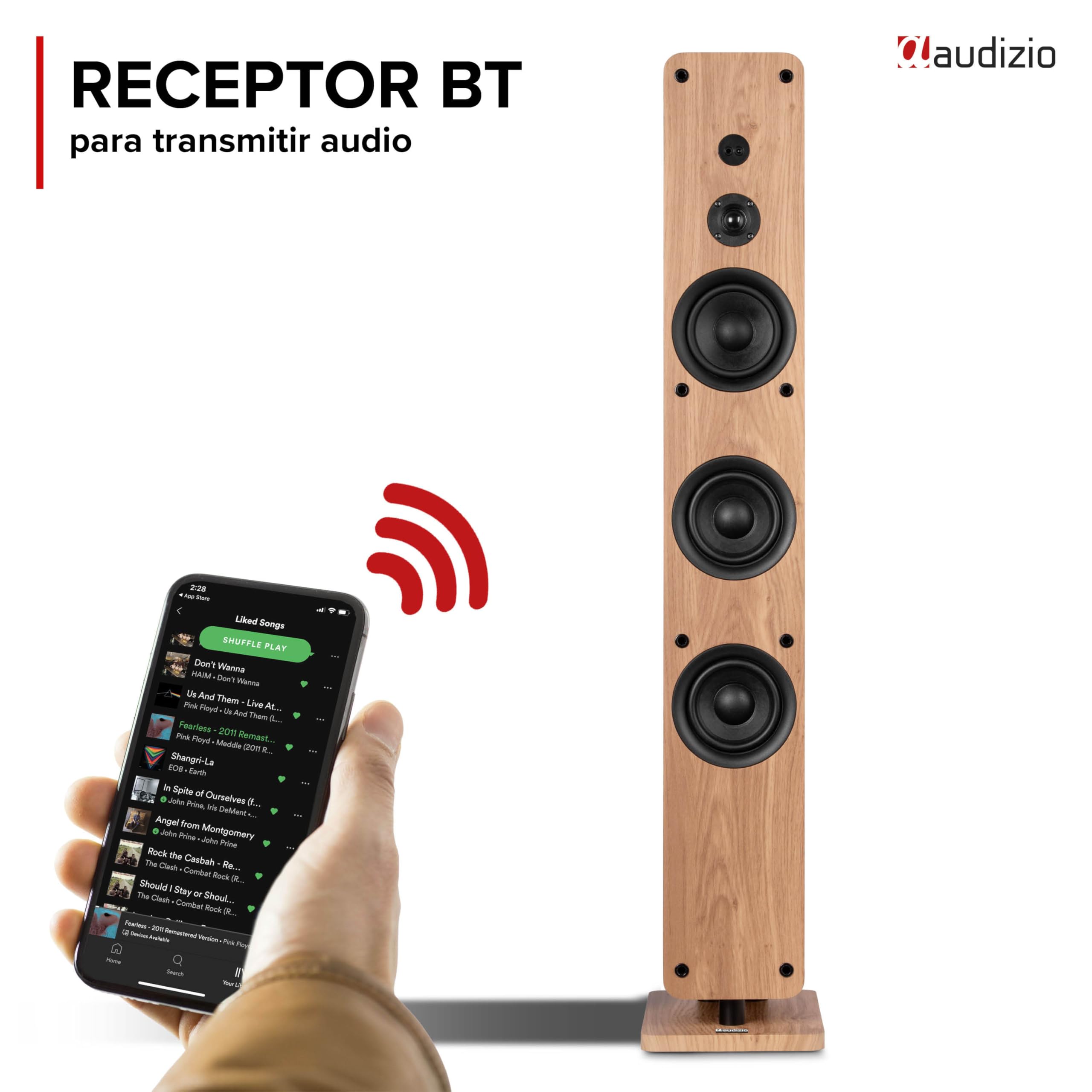 Audizio Arco – Pack 2 Altavoces Activos 320W con Radio Dab+, Radio Digital y Radio FM, Altavoz Bluetooth Potente, Altavoz USB, Entrada optica para Equipo Sonido TV Home Cinema, Color Madera Clara