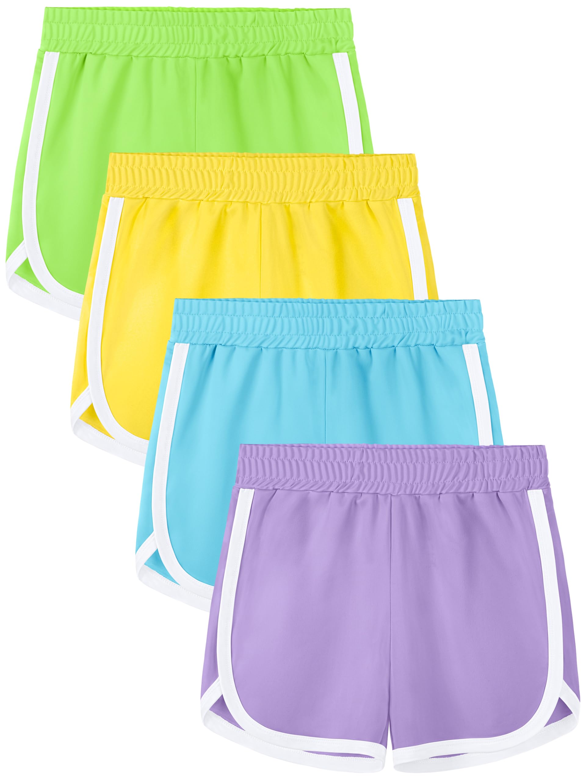 Aikuco 4 Packs Girls Athletic Shorts Toddler Soccer Running Active Dolphin Dry-Fit Kids Gym Workout Performance Shorts