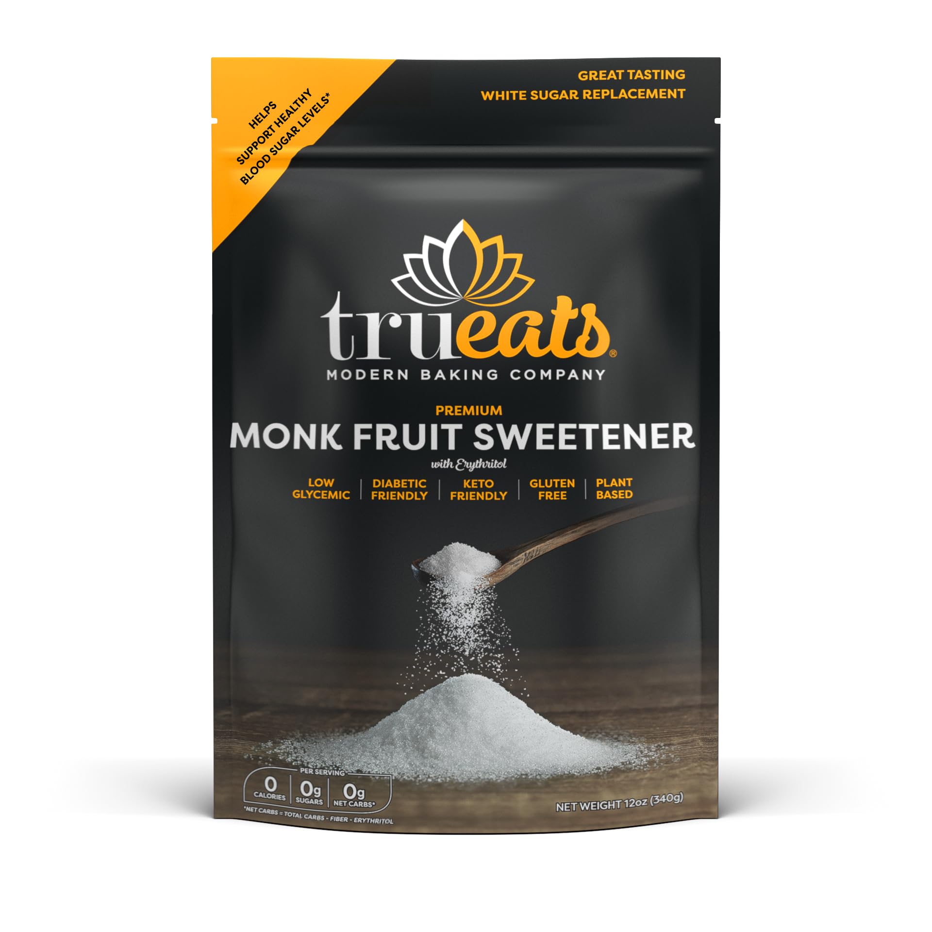 TruEats Premium Monk Fruit Sweetener: Keto, Diabetic Friendly, Zero Calories, Zero Glycemic, Sugar Replacement