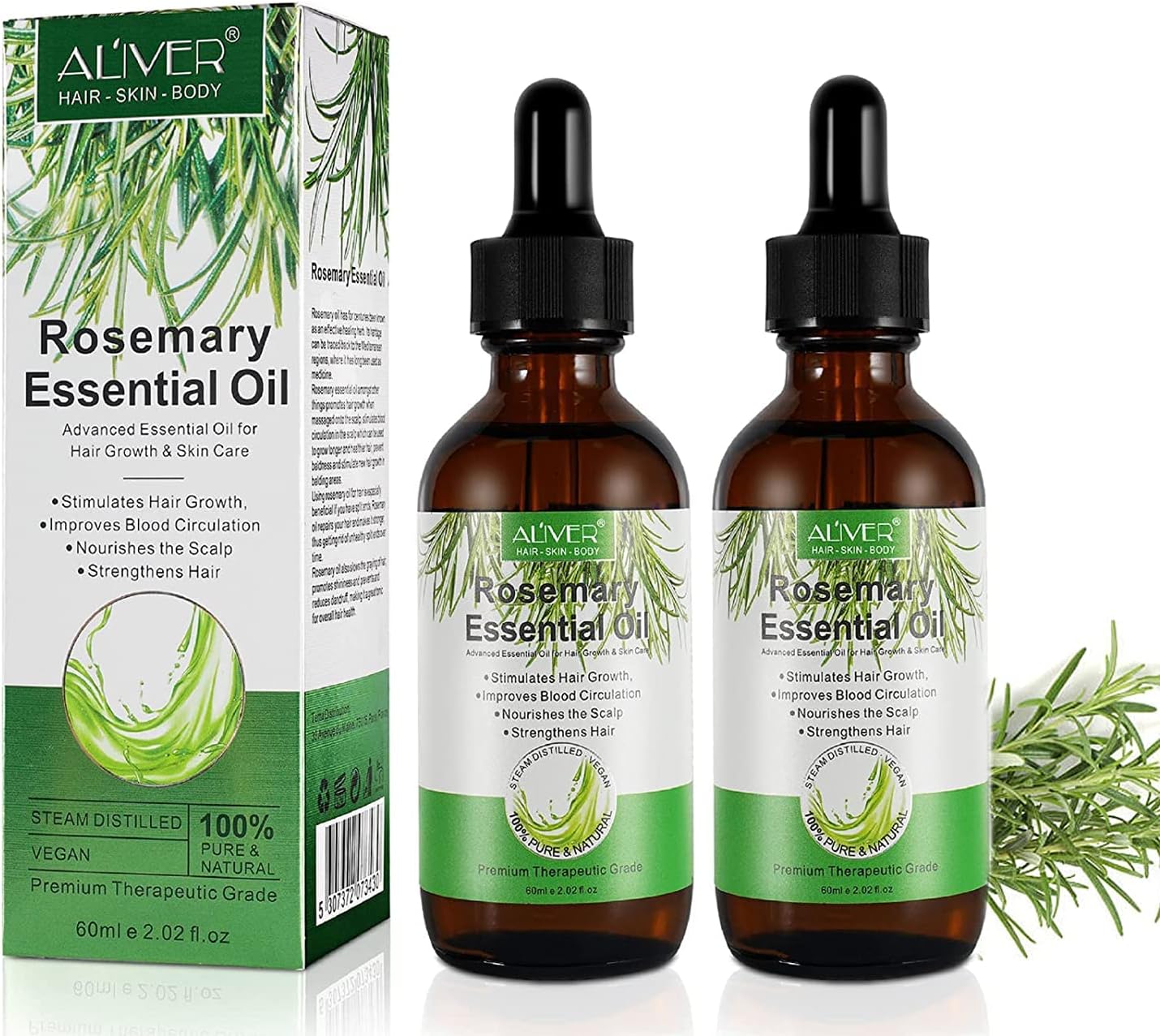 Rosemary Oil for Hair Growth (2×60ML), Organic Rosemary Essential Oil