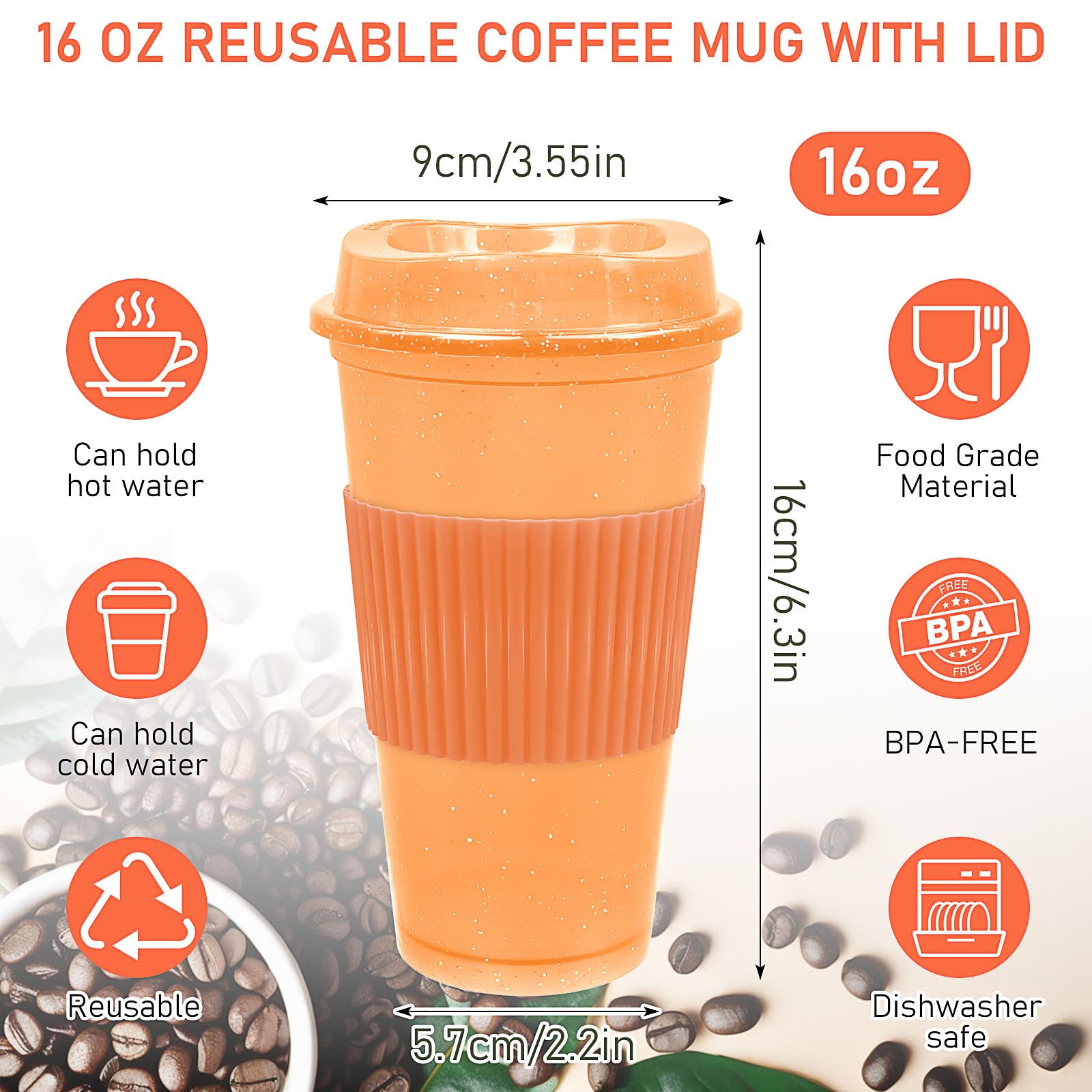 Lot de 20 tasses à café réutilisables en plastique avec couvercles, 470 ml, tasse à café glacé, tasse de voyage, pour adultes et femmes, enfants, boissons chaudes et froides, passe au micro-ondes