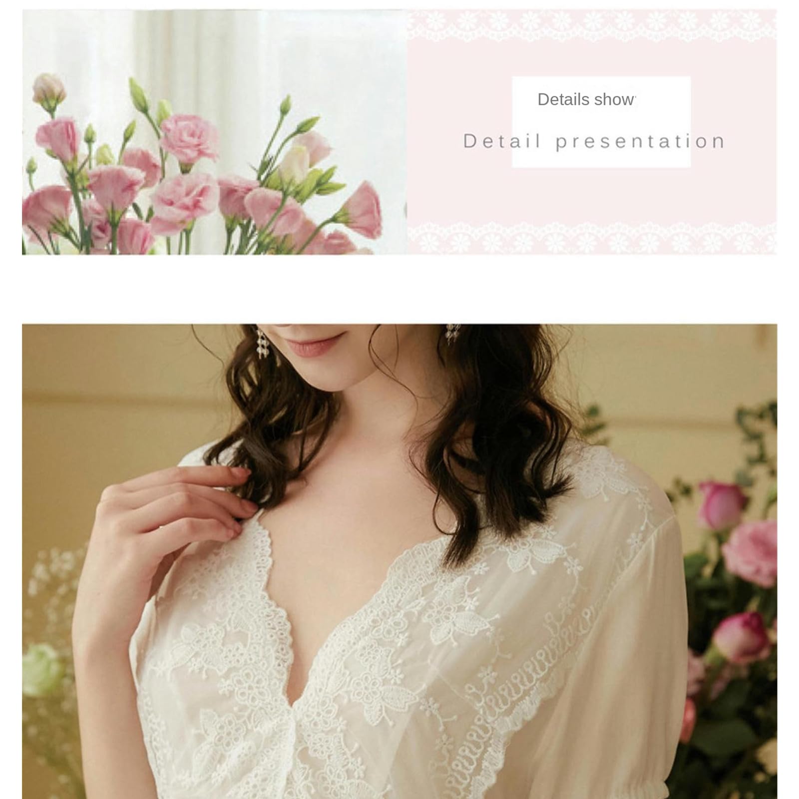 Camicia Notte Donna Nightdress A Maniche Lunghe per Donne Spring Princess Lace Vesti di Cotone A V-Neck Long Autunno Autunno-Manica Lunga-s