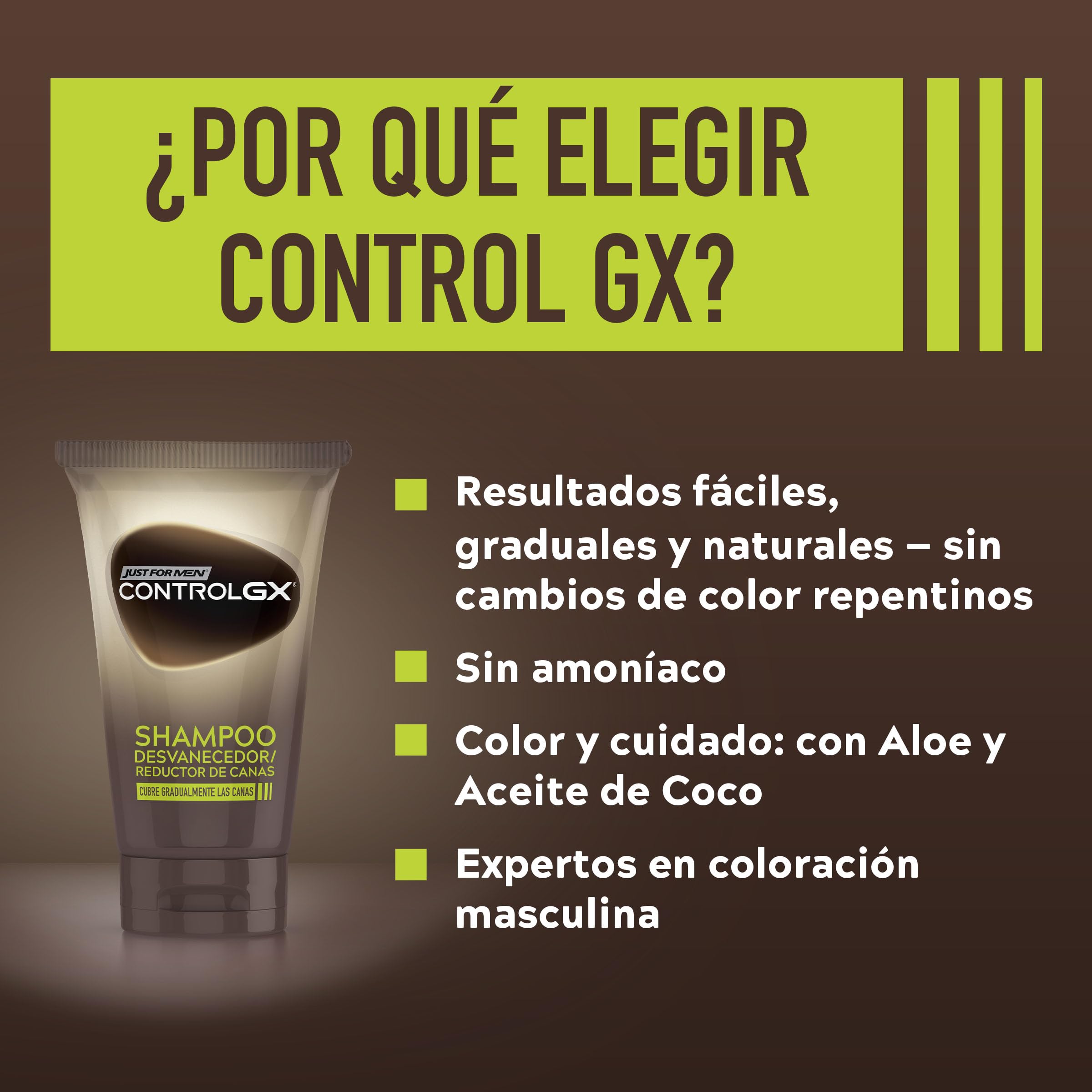 Just For Men Control GX Champú Reductor de Canas para Hombre, Reduce Las Canas Gradualmente en Cada Lavado, Con Aceite De Coco Y Aloe Vera, Para Todos Los Tonos, 118ml — view 7