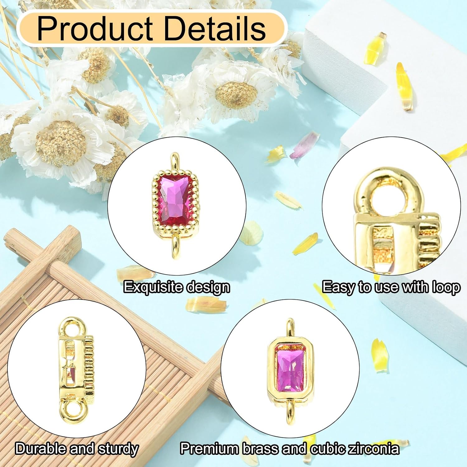 KitBeads 10pcs Real Gold Plated Connector Charms Colorful Double Loop Cubic Zirconia Links Charm for Jewelry Making Craft Bracelets Necklace Bulk - Image 3