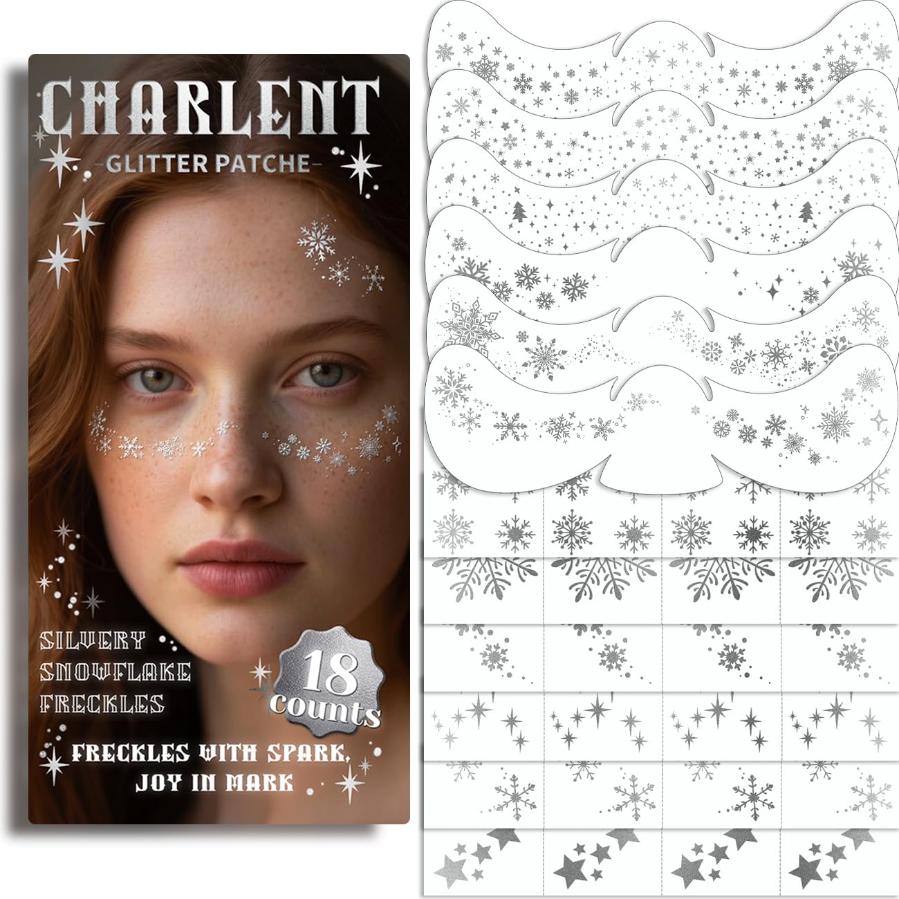 CHARLENT Glitter Snowflake Freckles Face Tattoos - 18 Sheets