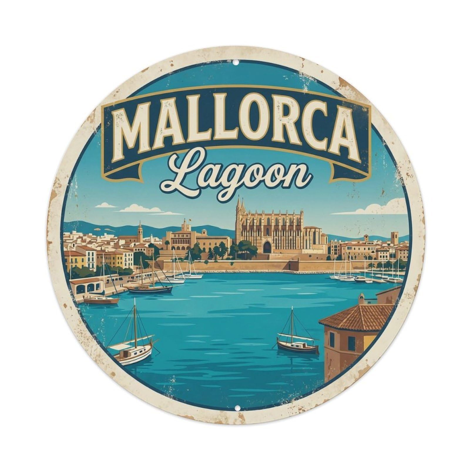 Vintage Travel Mallorca Spain Gulf Metal Tin Sign