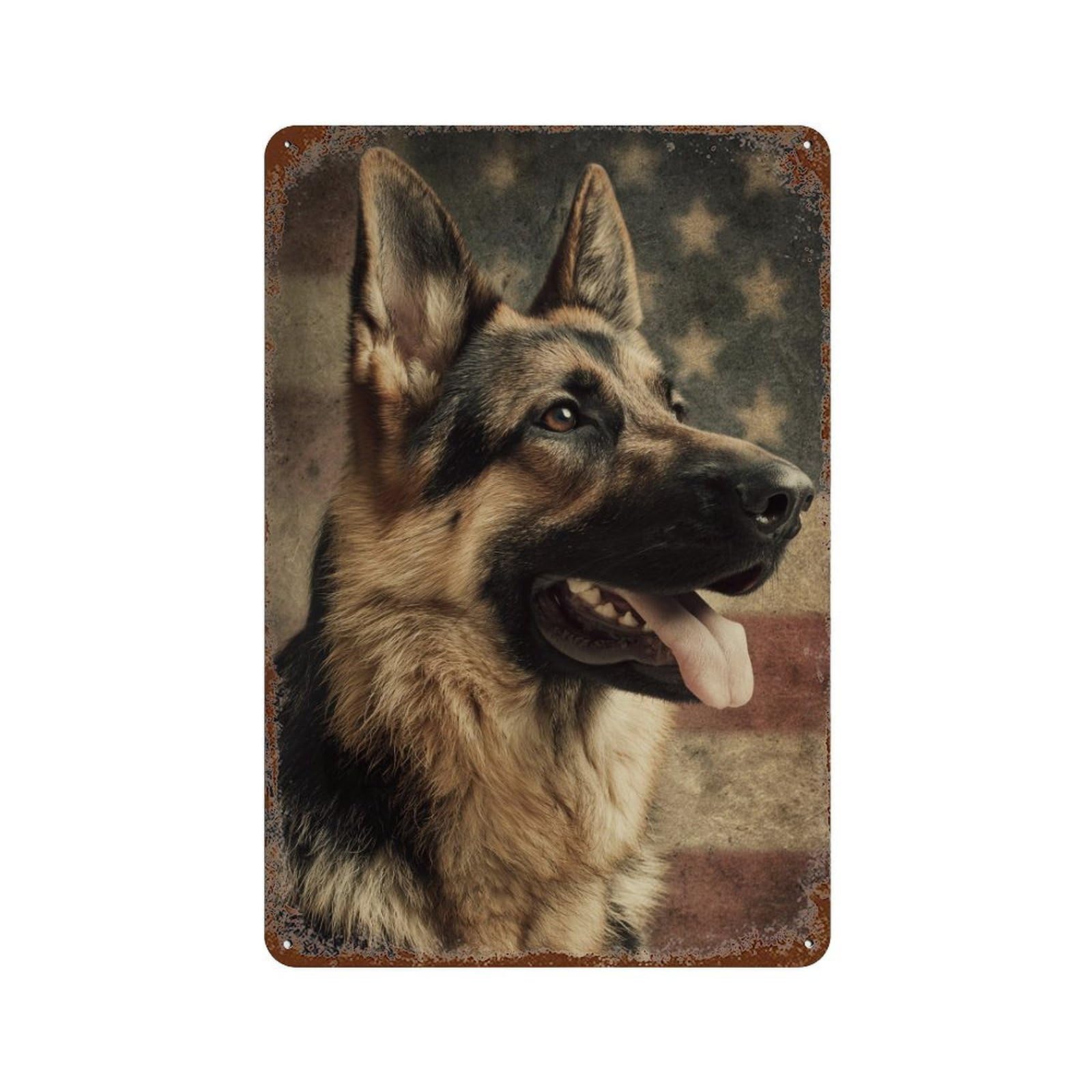 German Shepherd Dog Breed Information Rust Effect Tin Sign 11.8"x7.9", Rustic Home Decor for Garage, Pub Or Kitchen