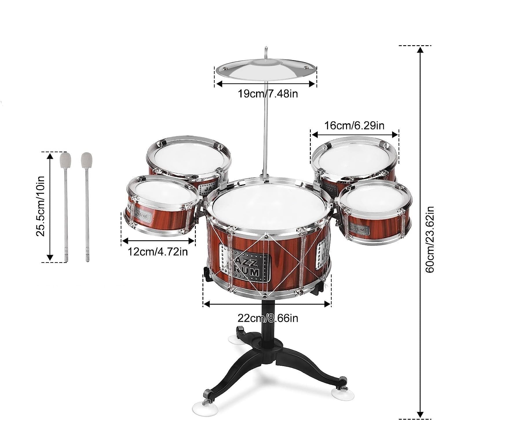 Batteria per Bambini Batteria Jazz Drum Set Batteria Giocattolo per Bambini Mini Drum Set Strumenti Musicali con 5 Tamburi 1 Piatto 2 Bacchette Strumento Musicale a Percussione Educativo (A)