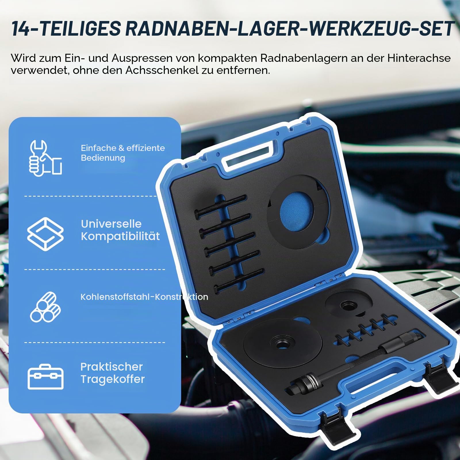 LIROPAU 14tlg Universal Radlager Abzieher Werkzeug Satz Radlagerwerkzeug Montage Demontage 85mm Radlager Werkzeug Lagerabzieher Demontagewerkzeug Kompatibel mit Citroen mit Opel mit Peugeot