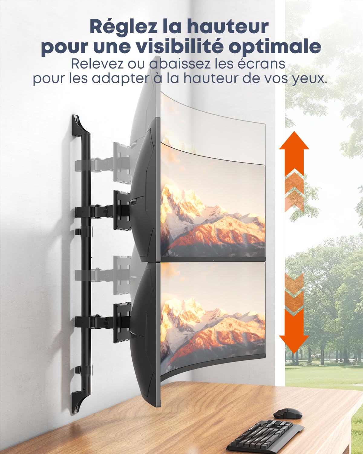 PUTORSEN Support Mural pour 2 Écrans De 17 À 49 Pouces (Plats Ou Incurvés), 20 Kg par Bras, Support Mural Réglable en Hauteur, Vesa 75/100 Mm, Noir