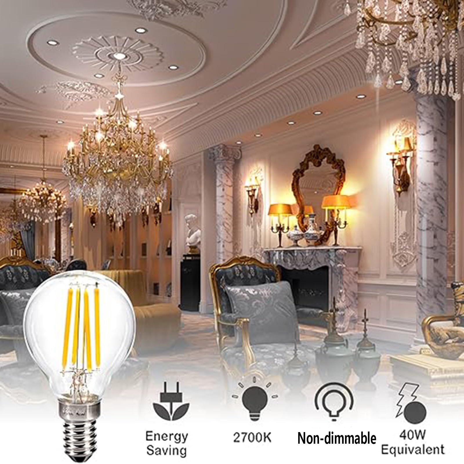 Ampoule LED Bougie E14 Non Dimmable Lot de 9 Blanc Neutre 4000K 4W (Équiv. 40W) 440 Lumens Sans Scintillement Pour Salon Chambre Cuisine(Warm white 2700W,6W)