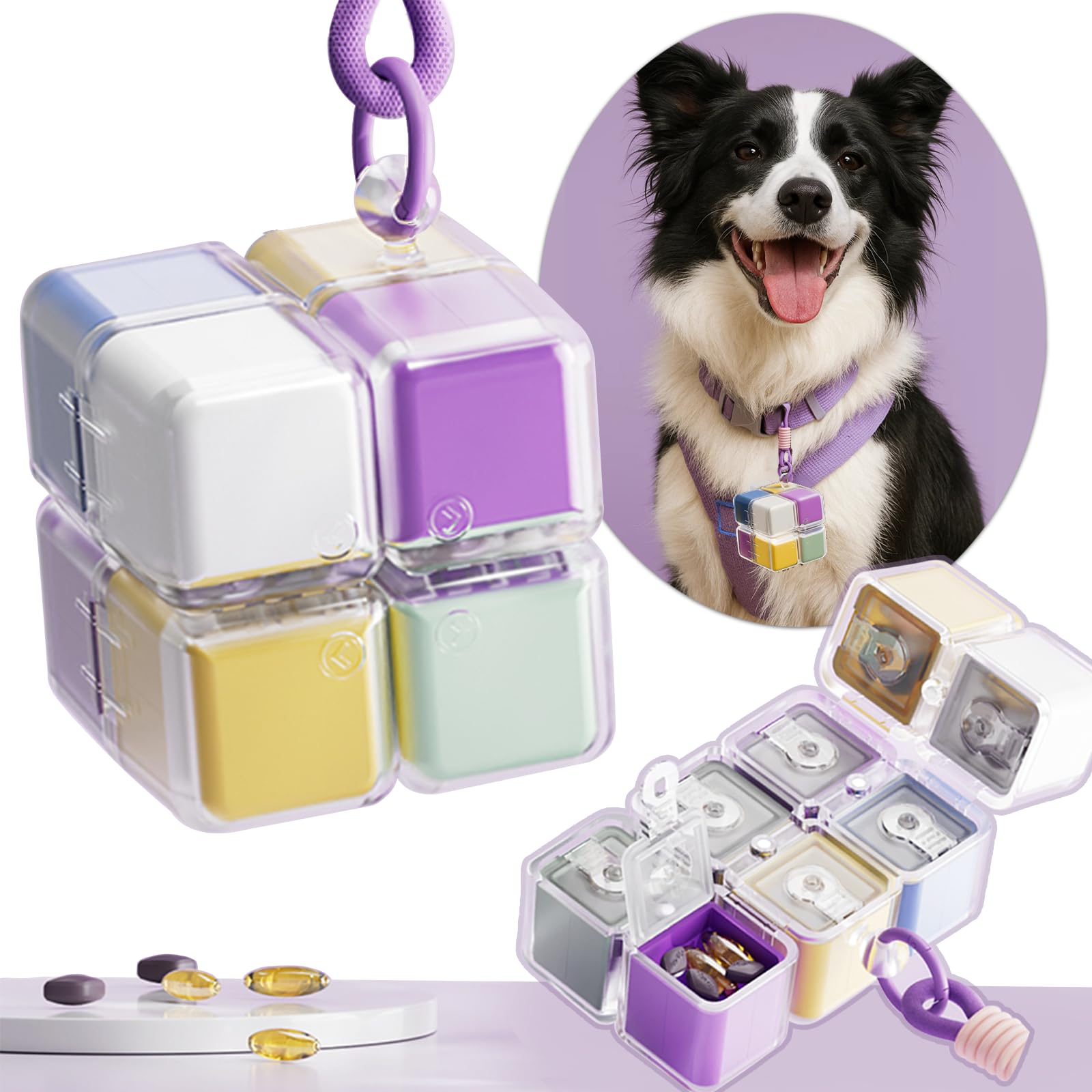 Pilulier de voyage - Cube magnétique - Compact avec 8 compartiments - 7 jours pour vitamines et compléments alimentaires (multicolore)