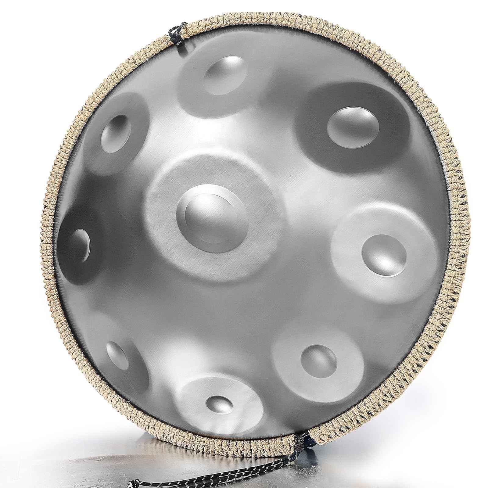 Handpan Drum 432Hz/440Hz, 9/10/12 Note Re Minore Tamburi Curdi Strumento Per Adulti, Tamburo A Percussione In Acciaio Da 22 Pollici Per La Meditazione Yoga(Silver,9 NOTES-440HZ)