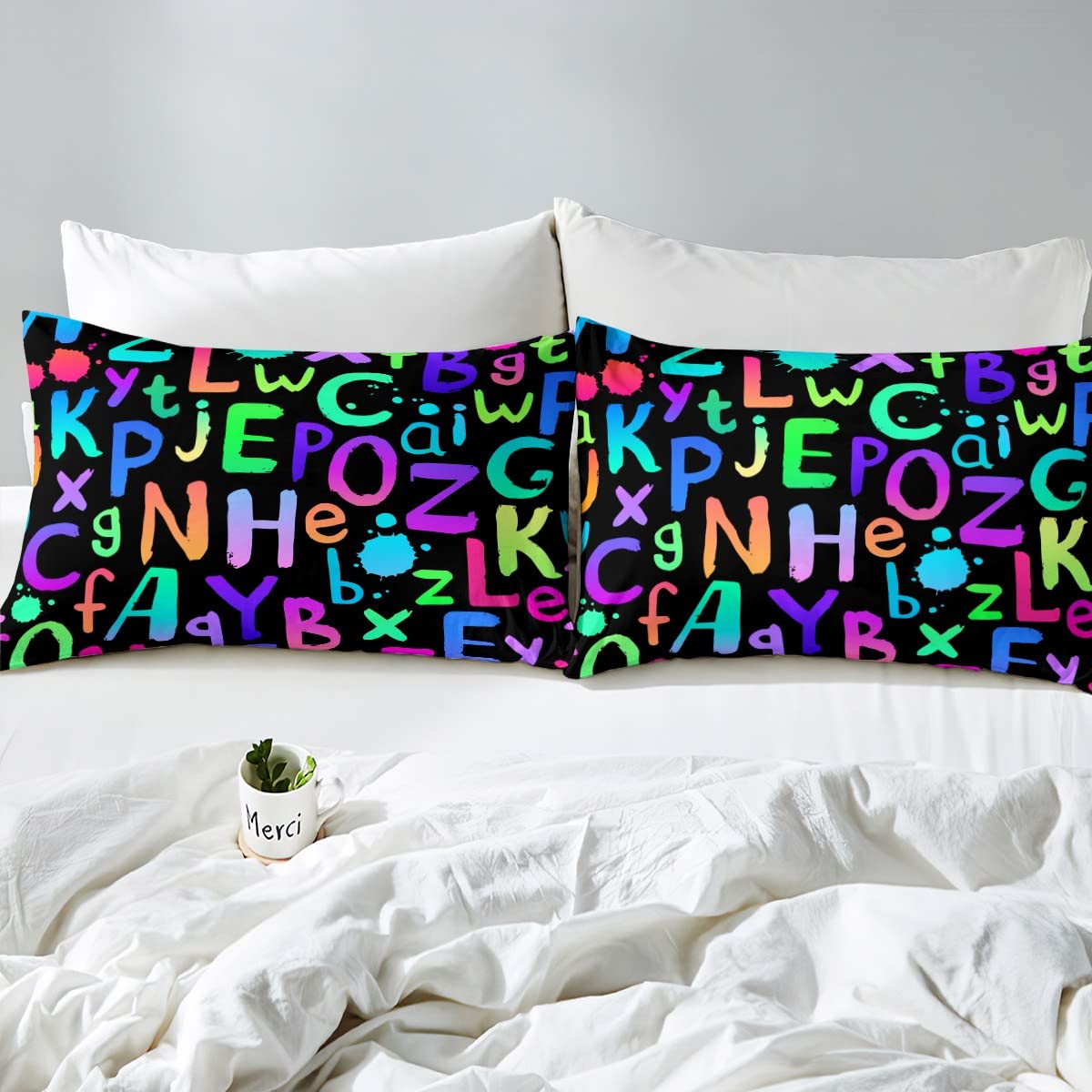 Parure De Lit Enfant Coton Taille Twin, Alphabets Multicolores Rouge Blanc Bleu