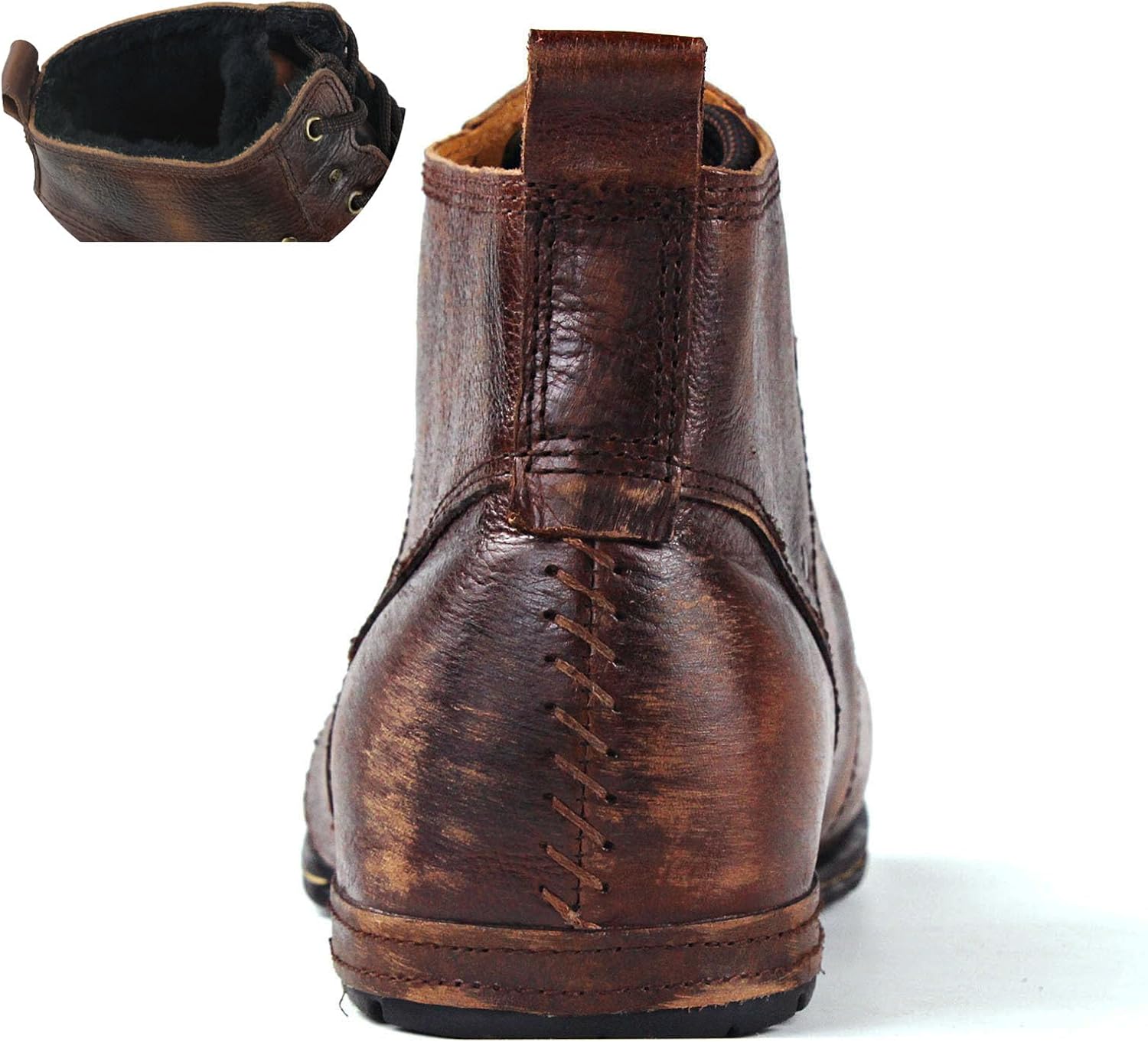 OSSTONE Moto Boots for Men Fashion lace-up Leather Chukka Boots Casual Shoes OS-6015-2-retro-brown-US-R - Image 3