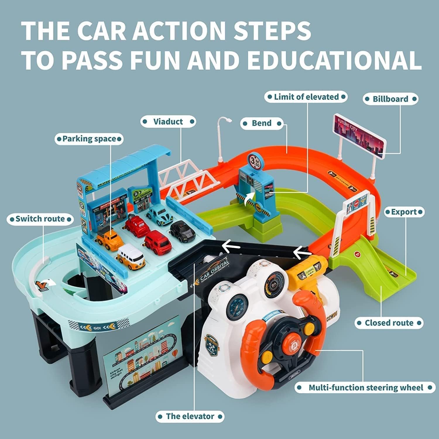 Car Adventure Toy Cars Race Track Toy, 2-in-1 Large Children's Car Toy with Music, Preschool Educational and Interactive Toy for Toddlers 3 4 5 6 Years Old Boys Girls 4