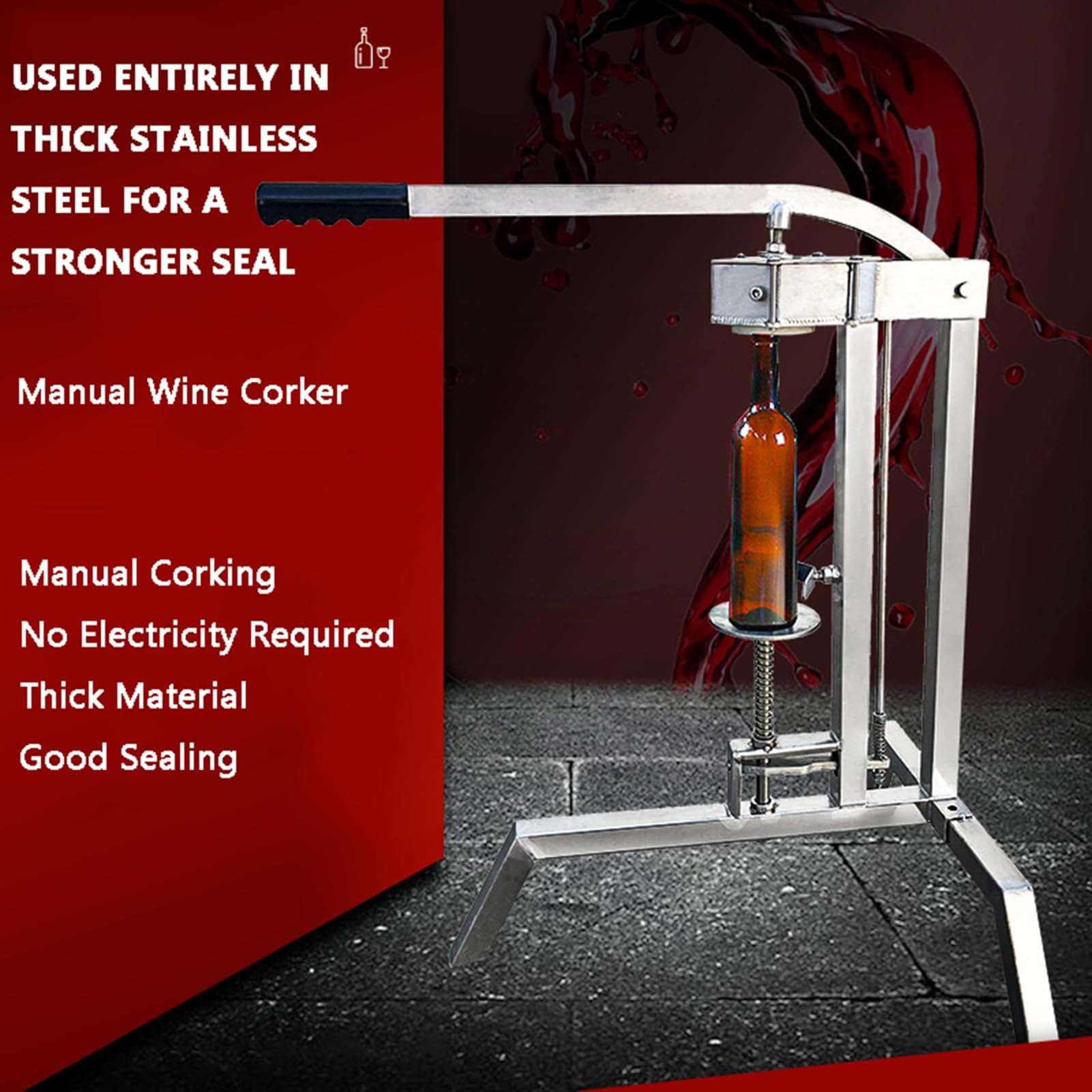 Tapón De Corcho para Botellas De Vino De Acero Inoxidable, Tapón De Corcho para Botellas De Vino De 375-750 Ml con Tapón De Corcho, Altura Ajustable, Kit De Taponado Manual, para Bodegas Domésticas