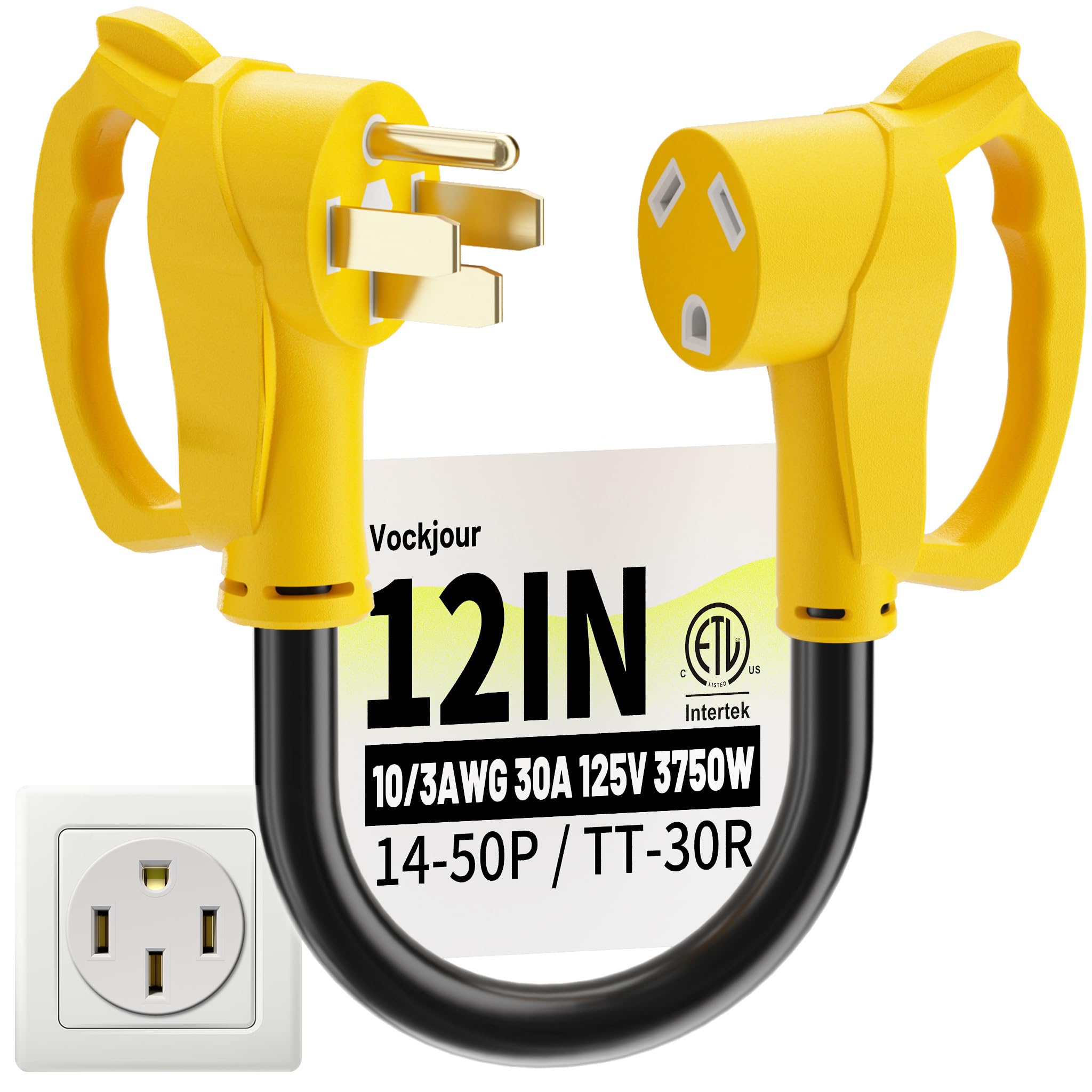 Vockjour 50 Amp to 30 Amp RV Adapter Cord 12 Inch, STW 30A 125V, ETL Listed