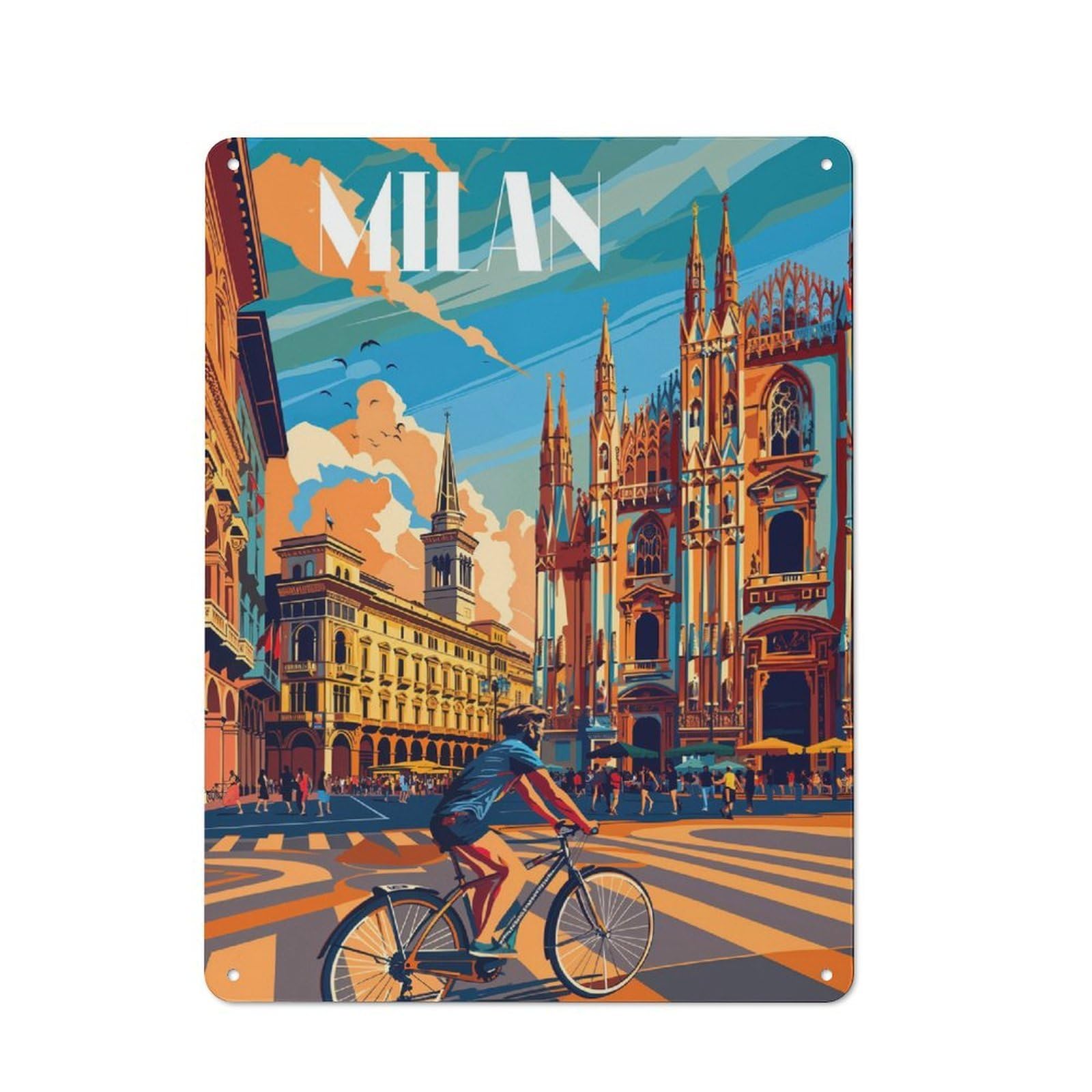 Junmoney Milan Streets Metal Gift Sign 40X30cm, Retro Home Wall Decor For Home, Shop, Pub Or Studio Wall