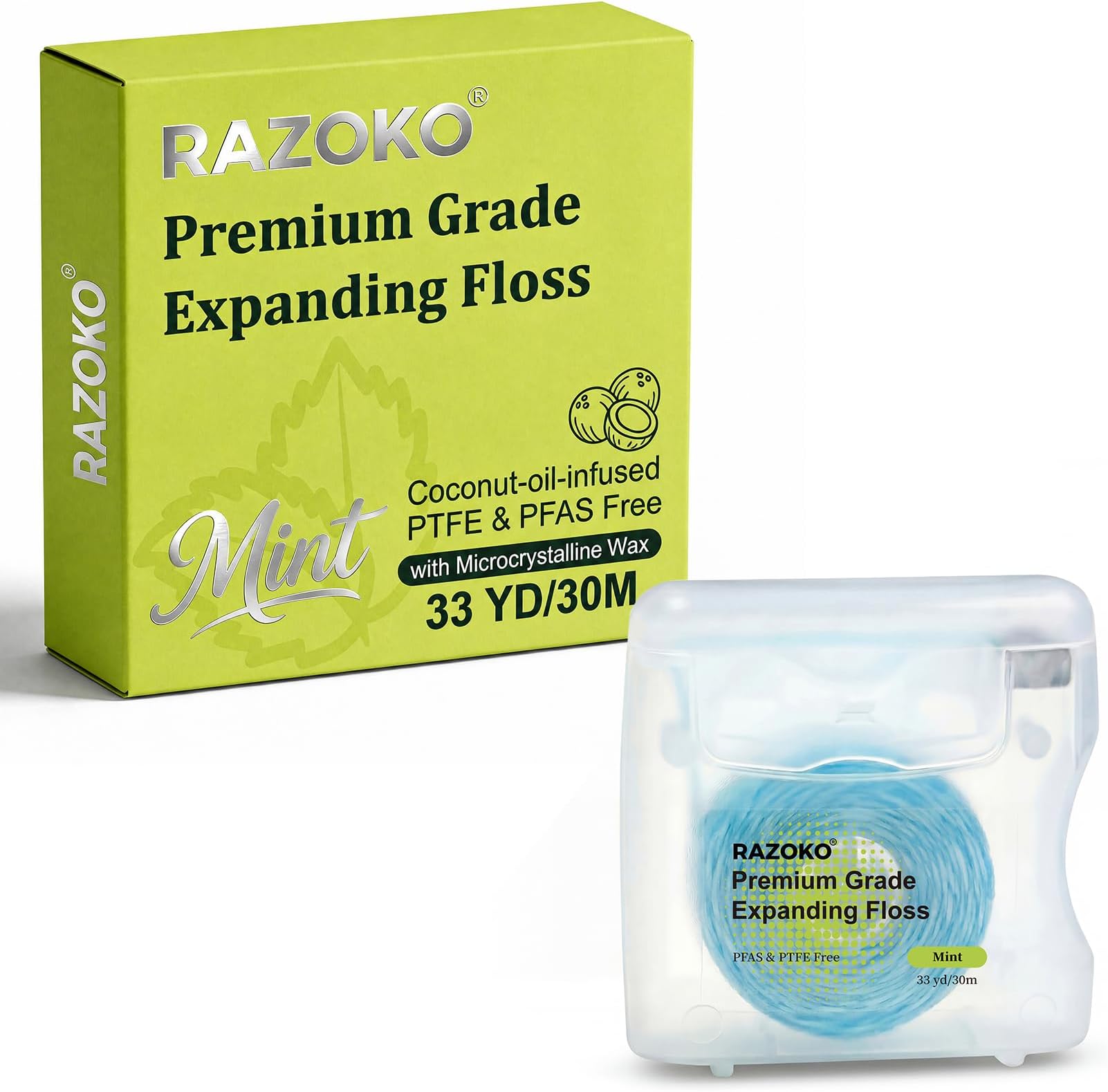 RAZOKO Expanding Woven Dental Floss, Infused with Coconut Oil & Mint