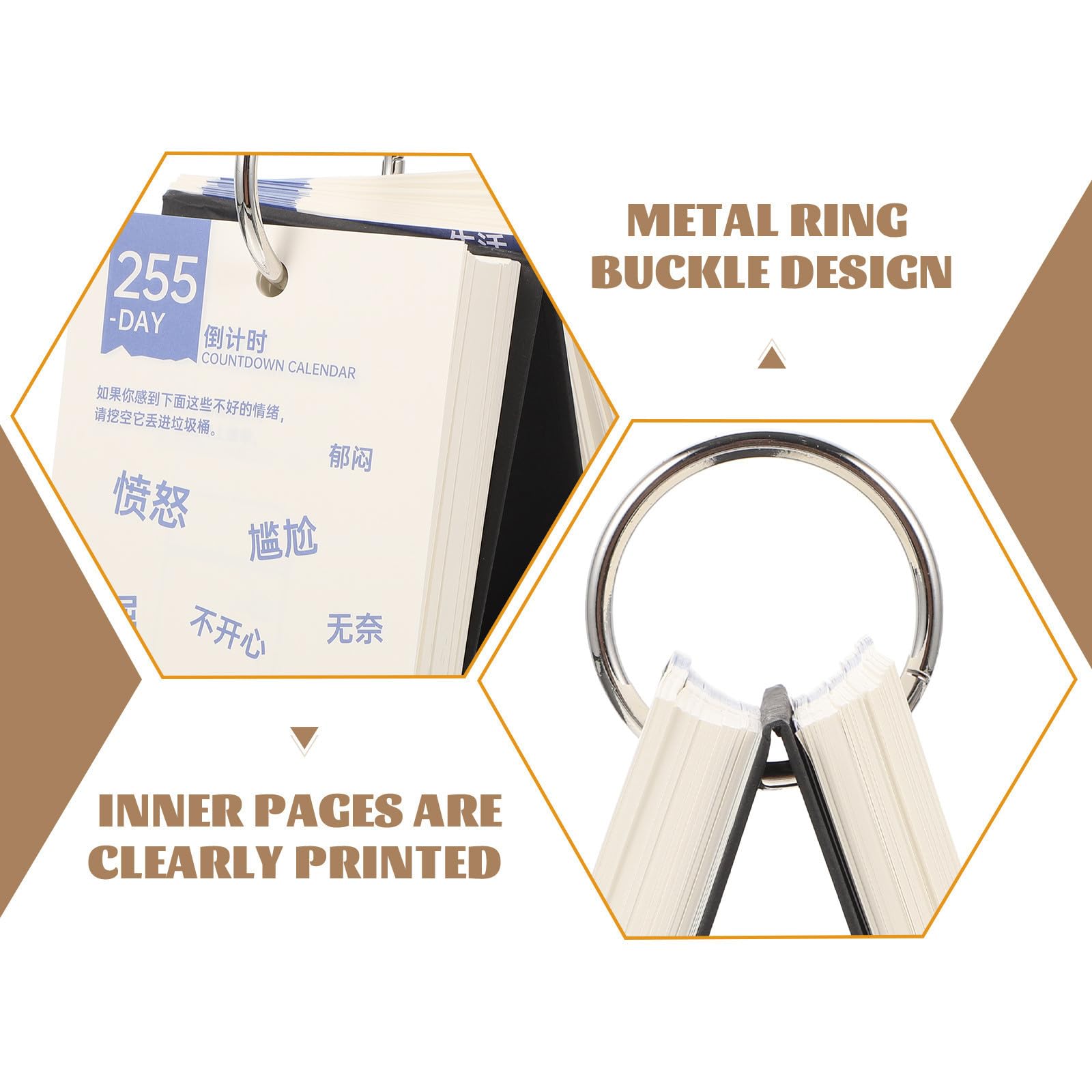 Amosfun Dekorativer Tischkalender aus Papier mit Metallringbindung Kreativer Selbstgemacht Abreißkalender für Büro und Zuhause 365 Countdown Praktischer Büroschreibtischkalender