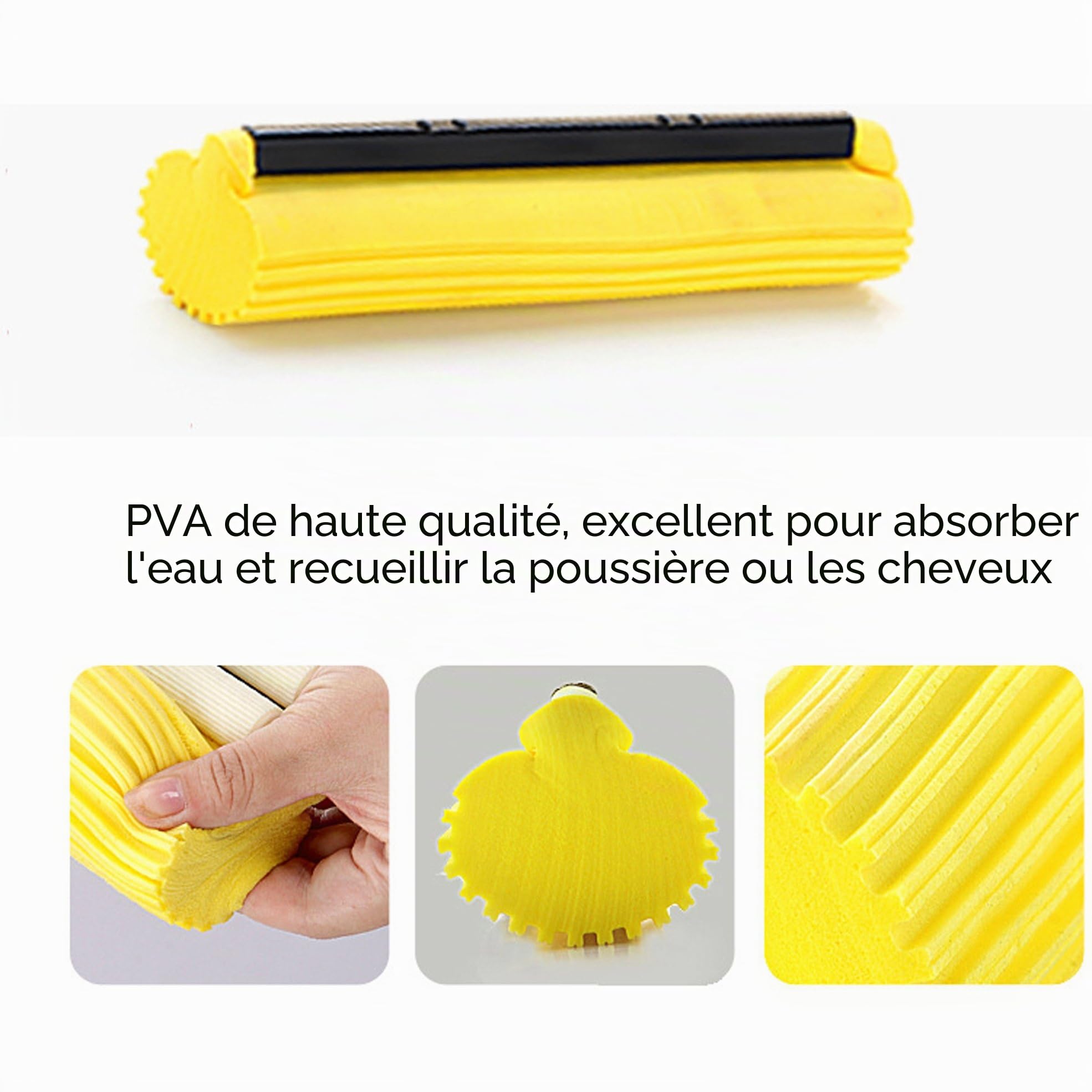Recharges de tête de vadrouille éponge absorbante,tête de serpillère,tampons de Balai -Pack de 3 tampons éponge de Rechange Mop,Jaune