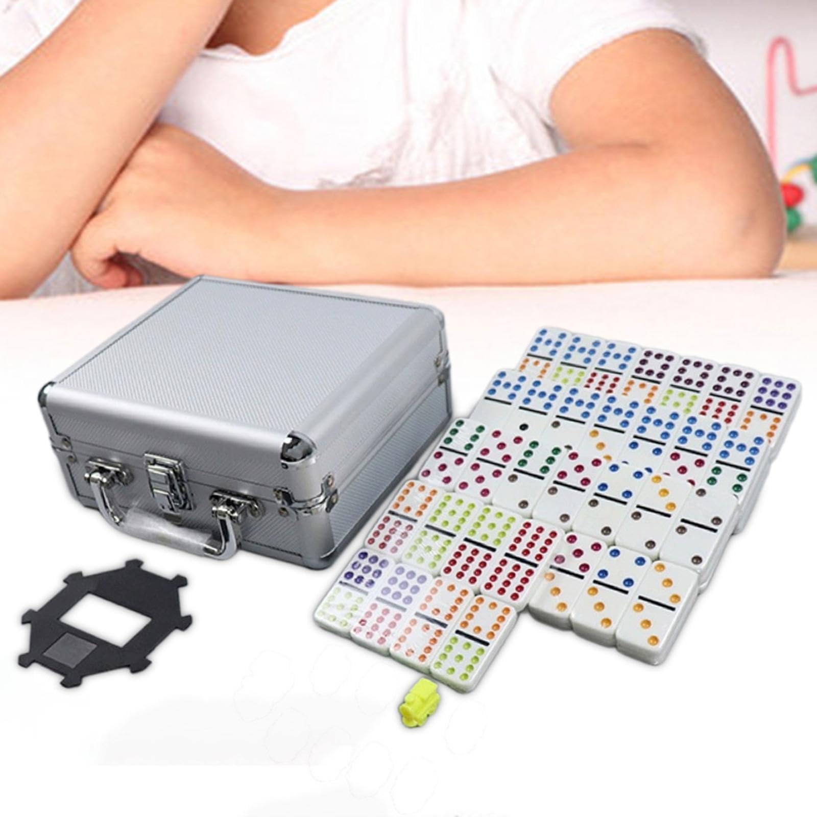 Milageto 91 Piezas Dominó Fichas Educativas Operaciones Matemáticas Bloques Construcción con Caja Aluminio Portátil Durabilidad Adecuada para Juegos