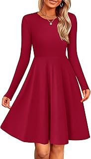 Zeagoo Knitted Dress Women's Autumn Long Sleeve Round Neck Dress Elegant A-line Winter Dress Plain Tunic Dress Lightweight Jumper Dress S-XXL